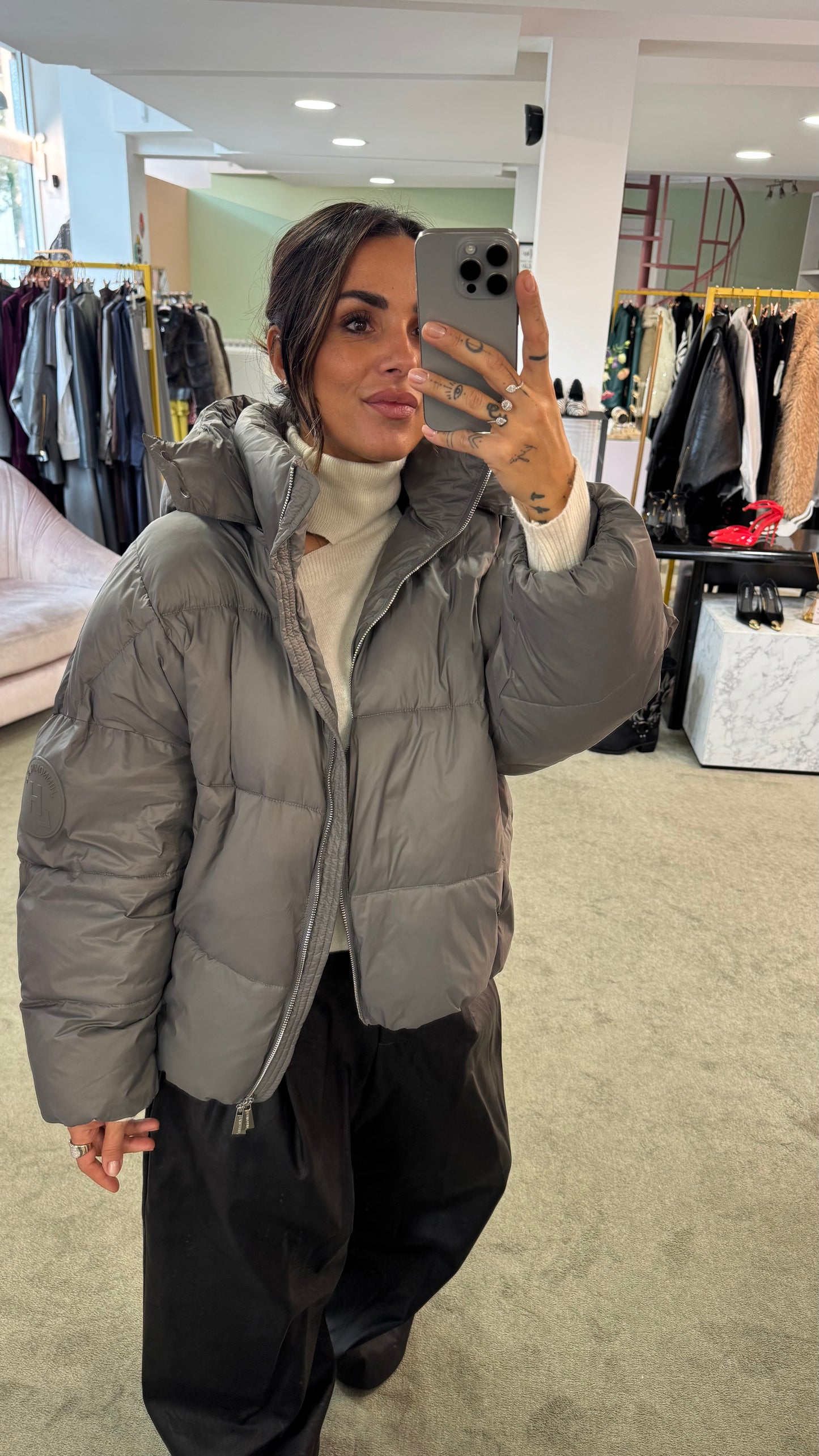 Piumino grigio over con cappuccio Hinnominate