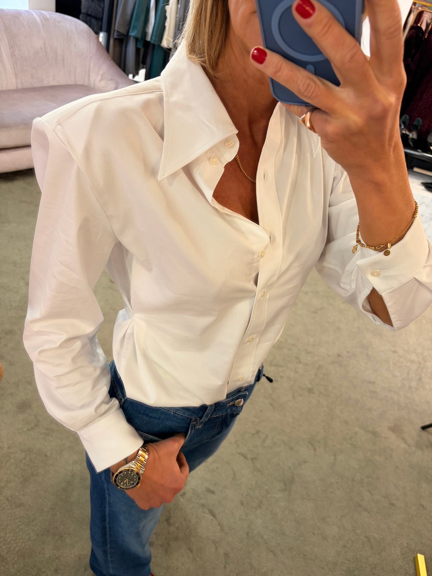 Camicia bianca slim con spallotte sl