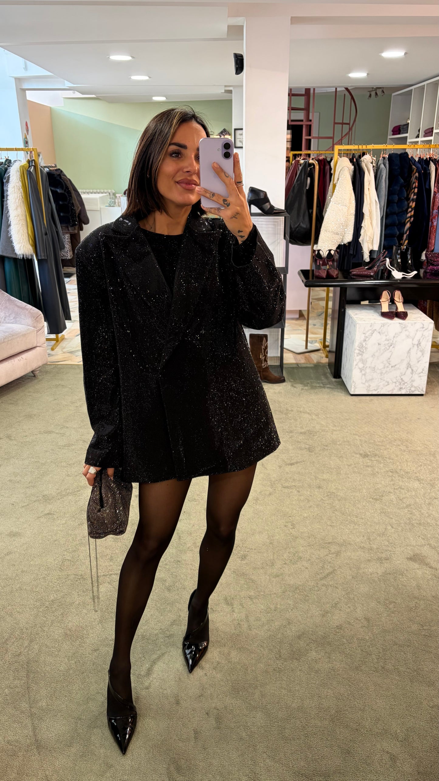 Blazer nero over doppiopetto crystal tw