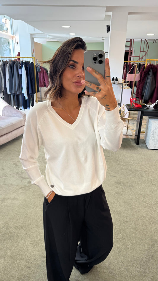 Maglione scollo a v bianco tk