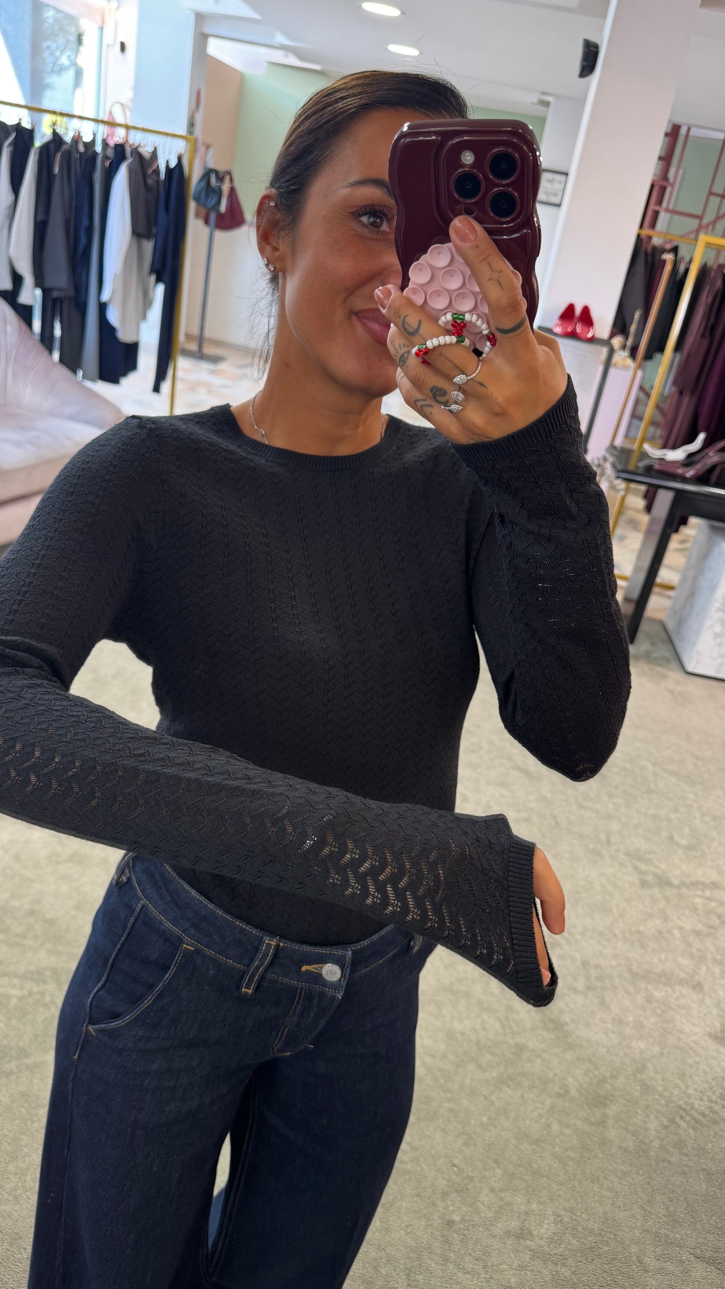 Maglia nera maniche lunghe lavorata sl