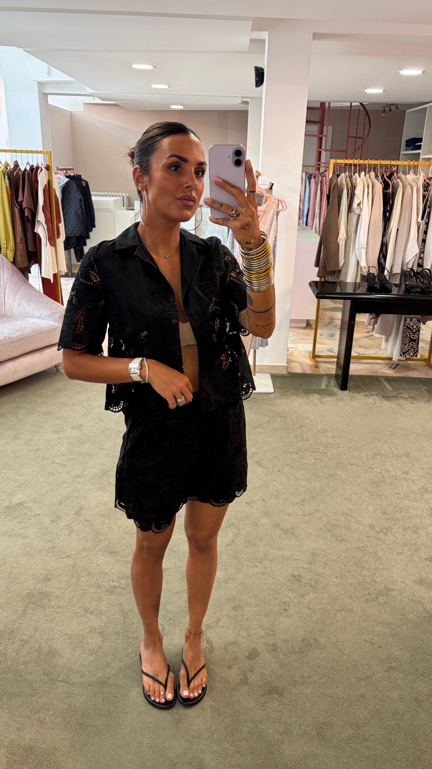 Shorts nero in pizzo gl