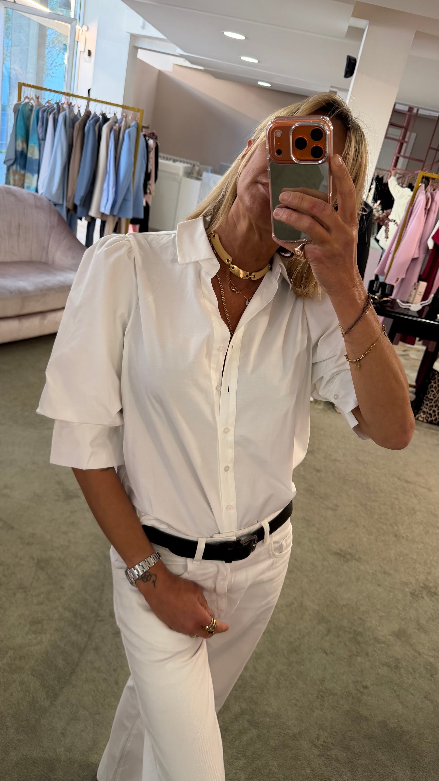 Camicia bianca manica a sbuffo 3/4 sy