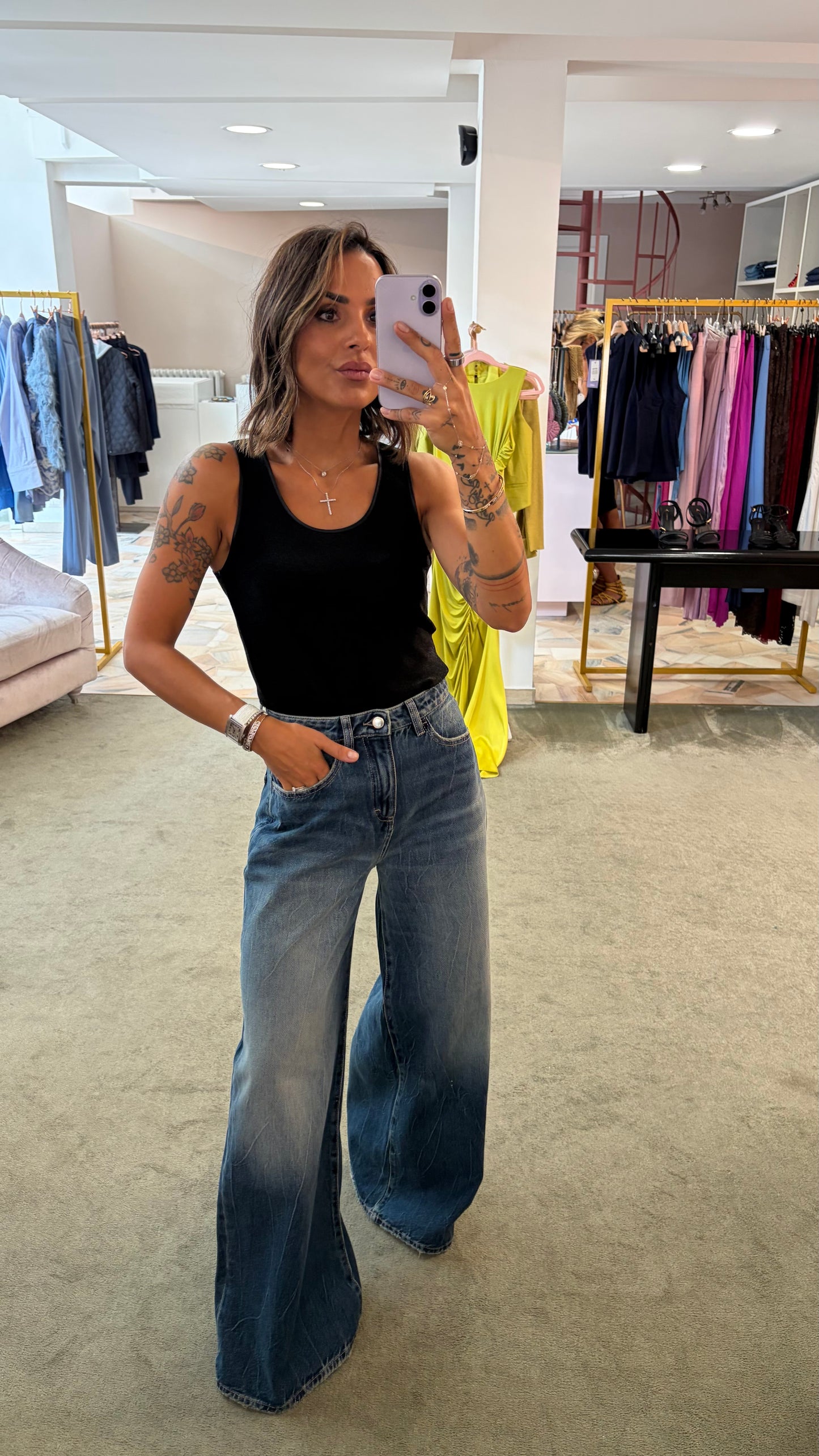 Canotta nera lurex con bordino satin fr