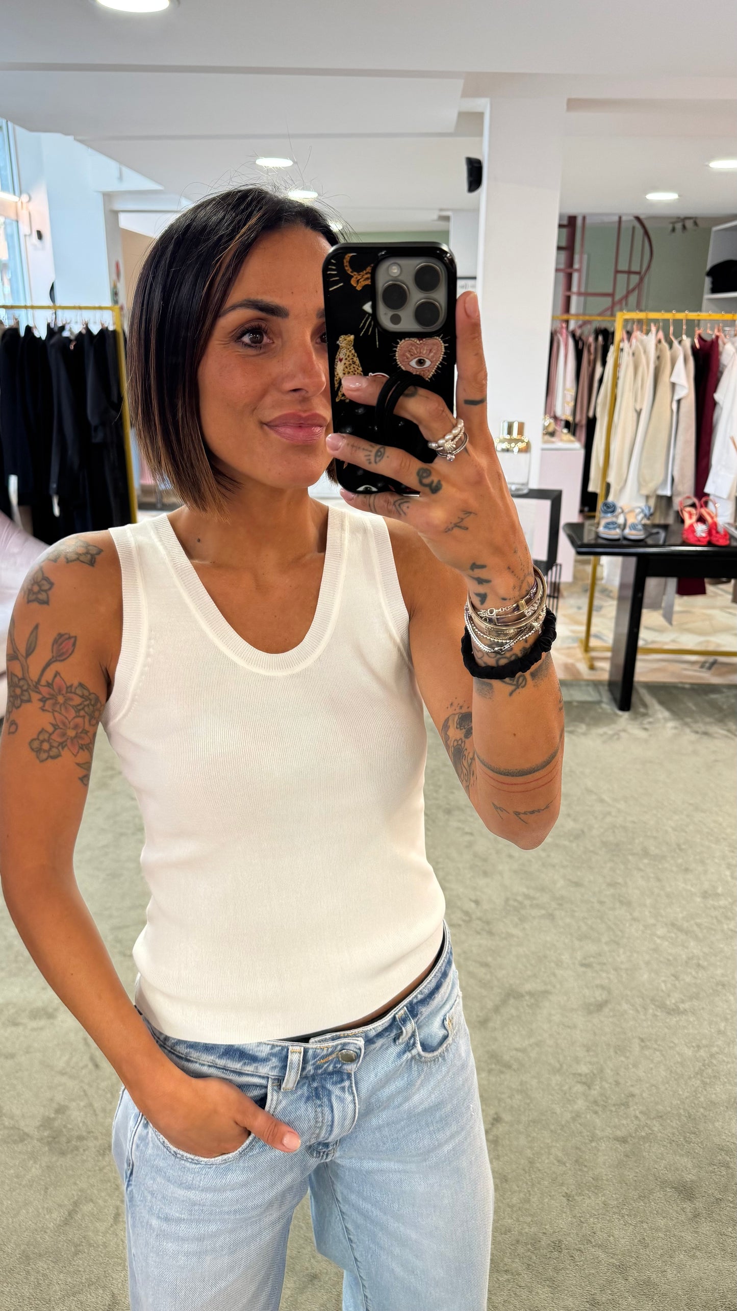 Canotta ines bianca scollo tondo pt