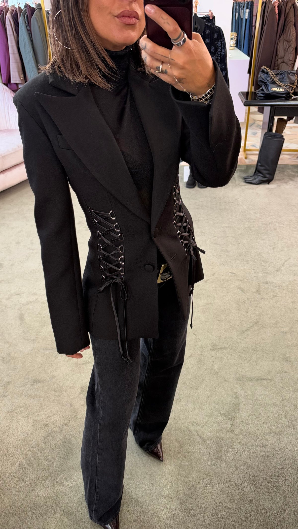 Blazer nero con lace a corsetto Actualee