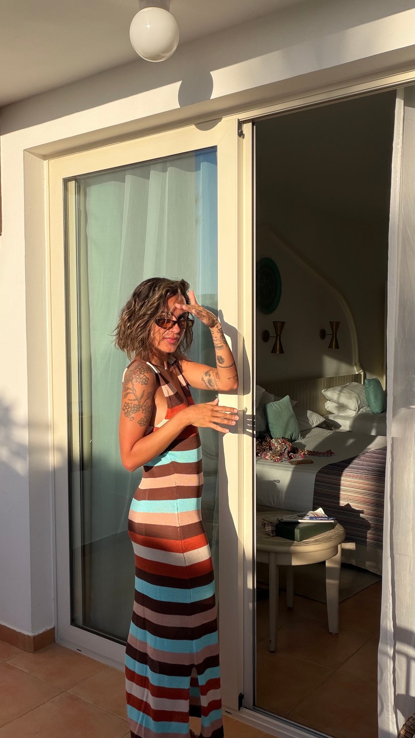 Abito lungo multicolor a righe in maglia Me Fui