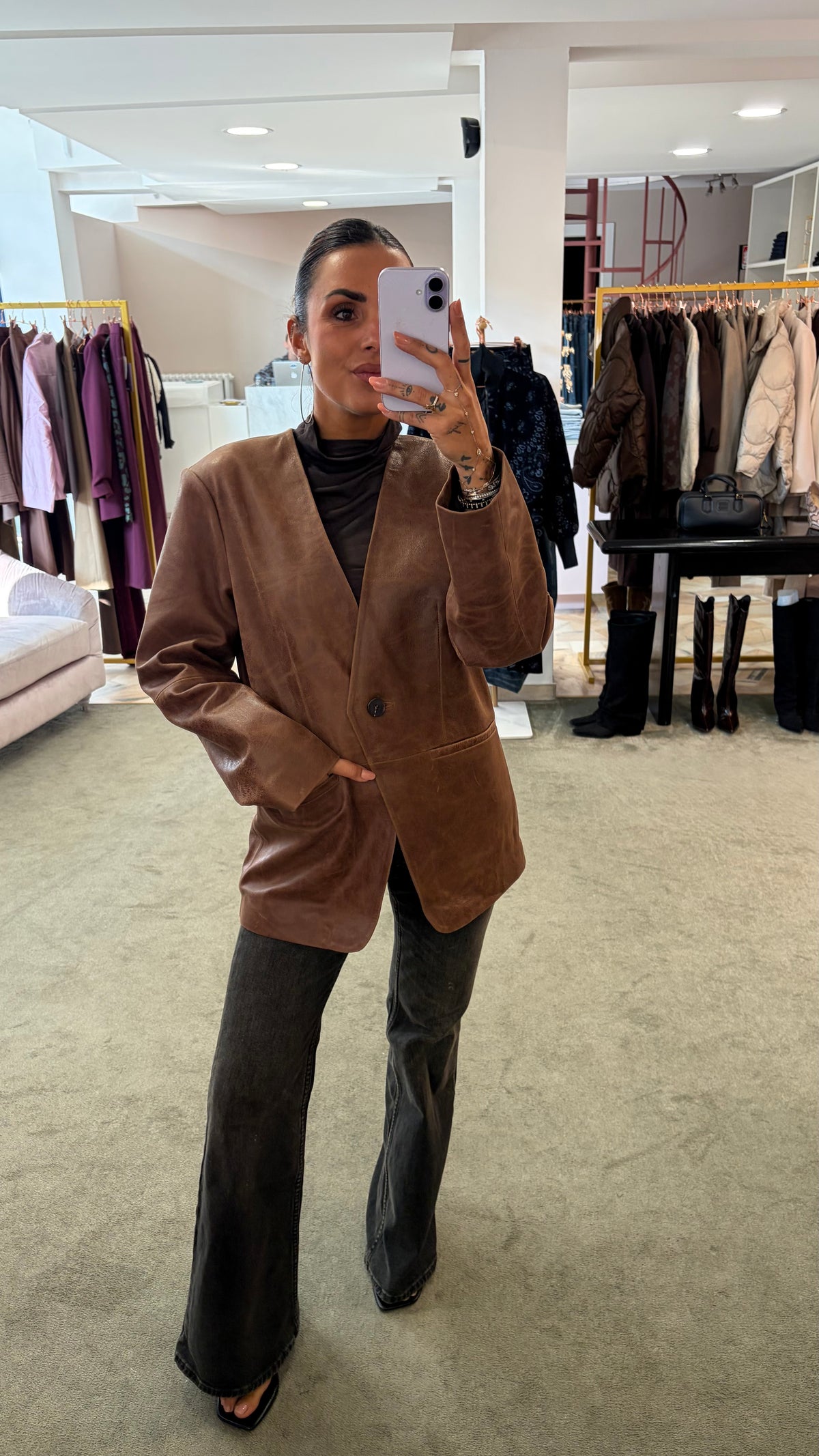Giacca nocciola in vera pelle vintage sl