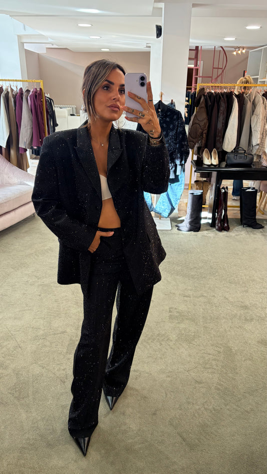 Blazer doppiopetto nera con cristalli tw