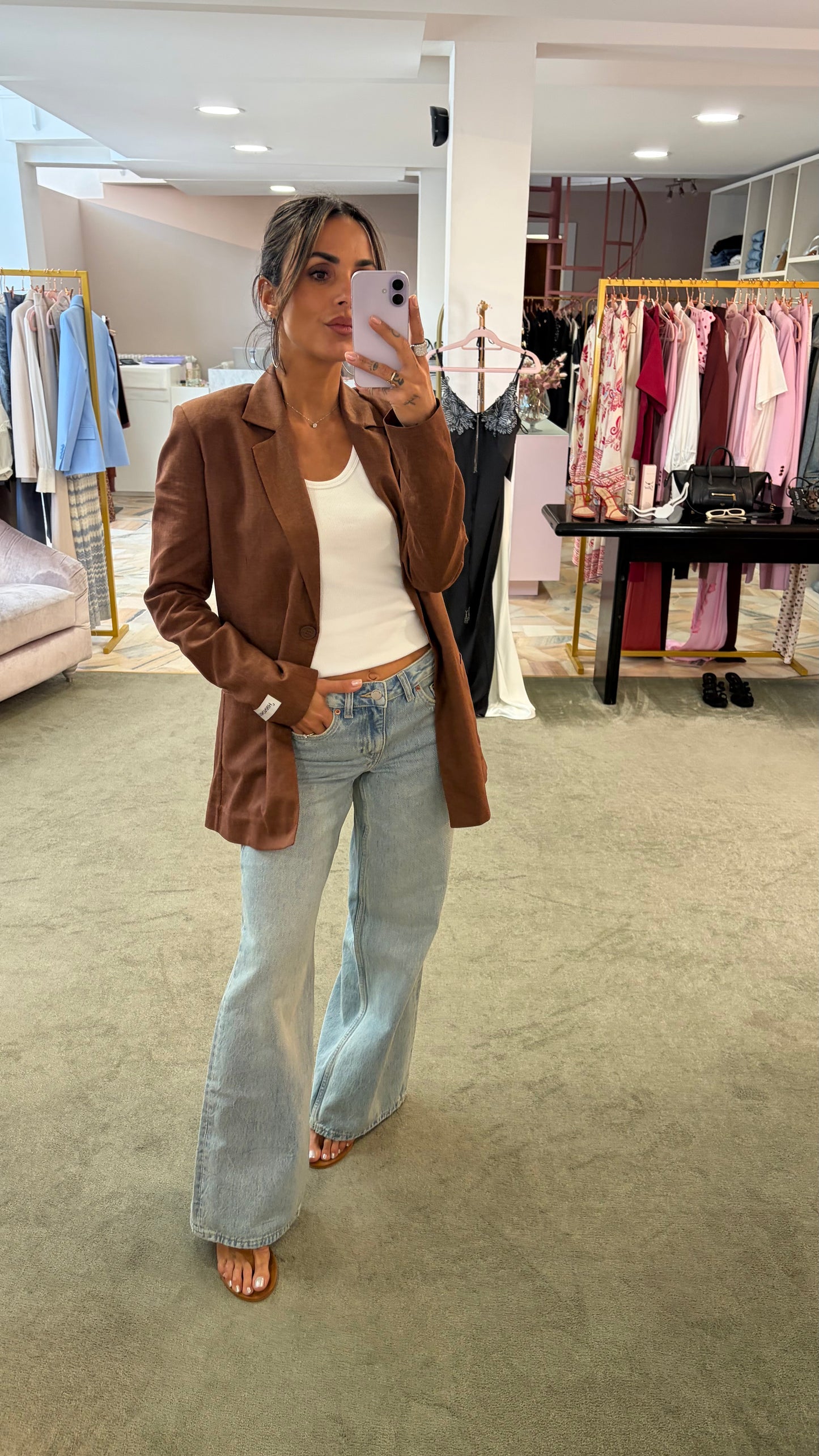 Blazer tabacco in lino monopetto Hinnominate