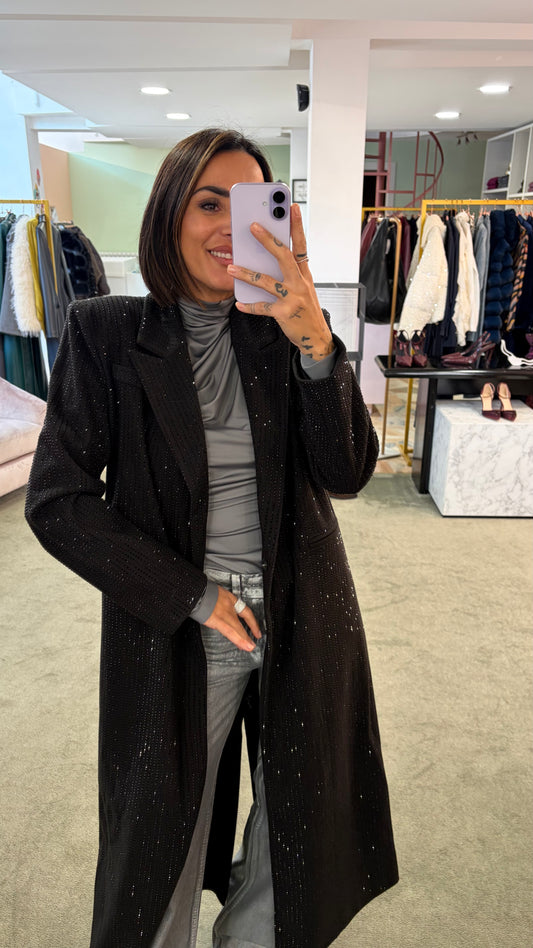 Cappotto lungo nero cristalli tw