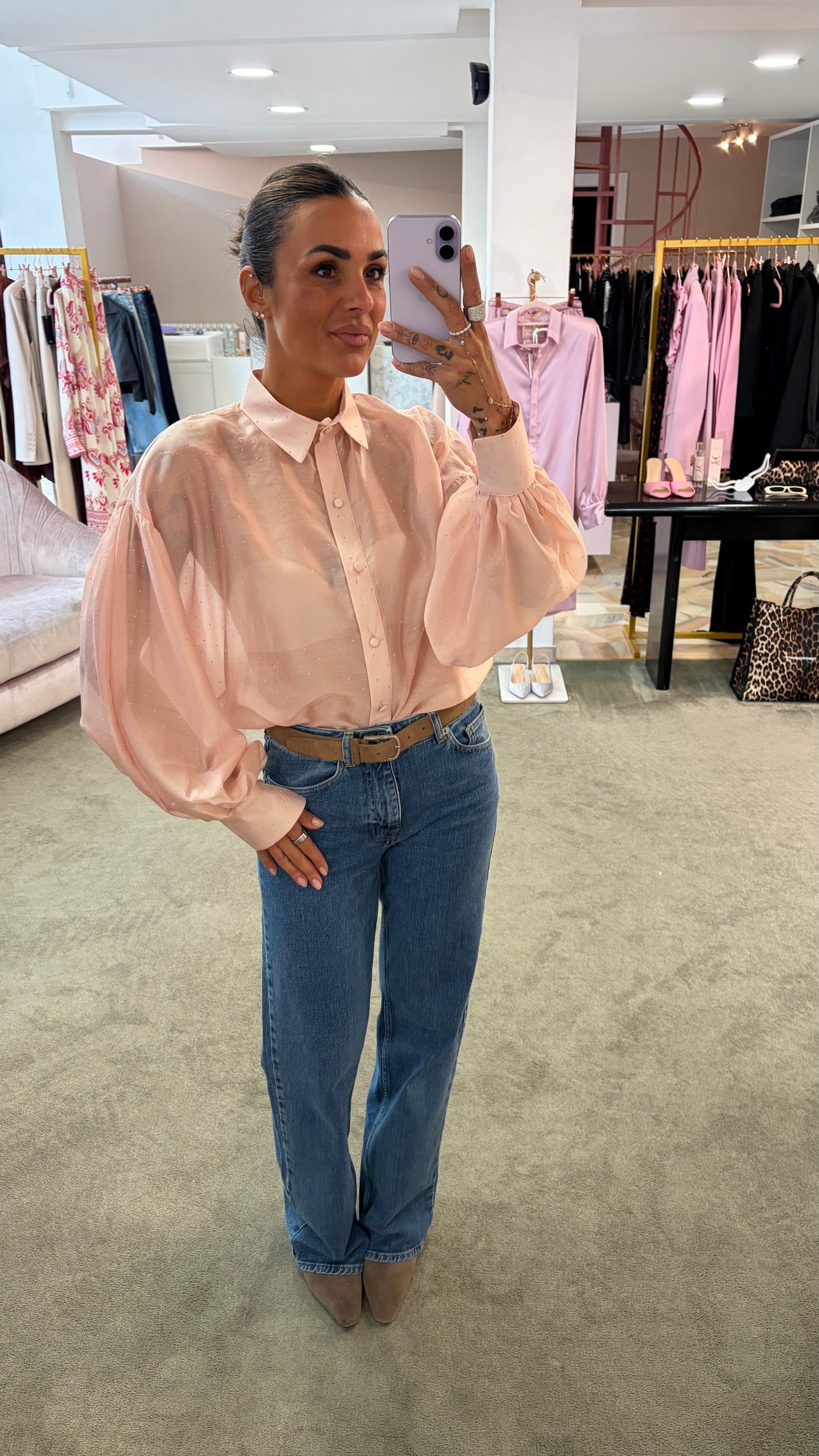 Camicia rosa con cristalli Actualee