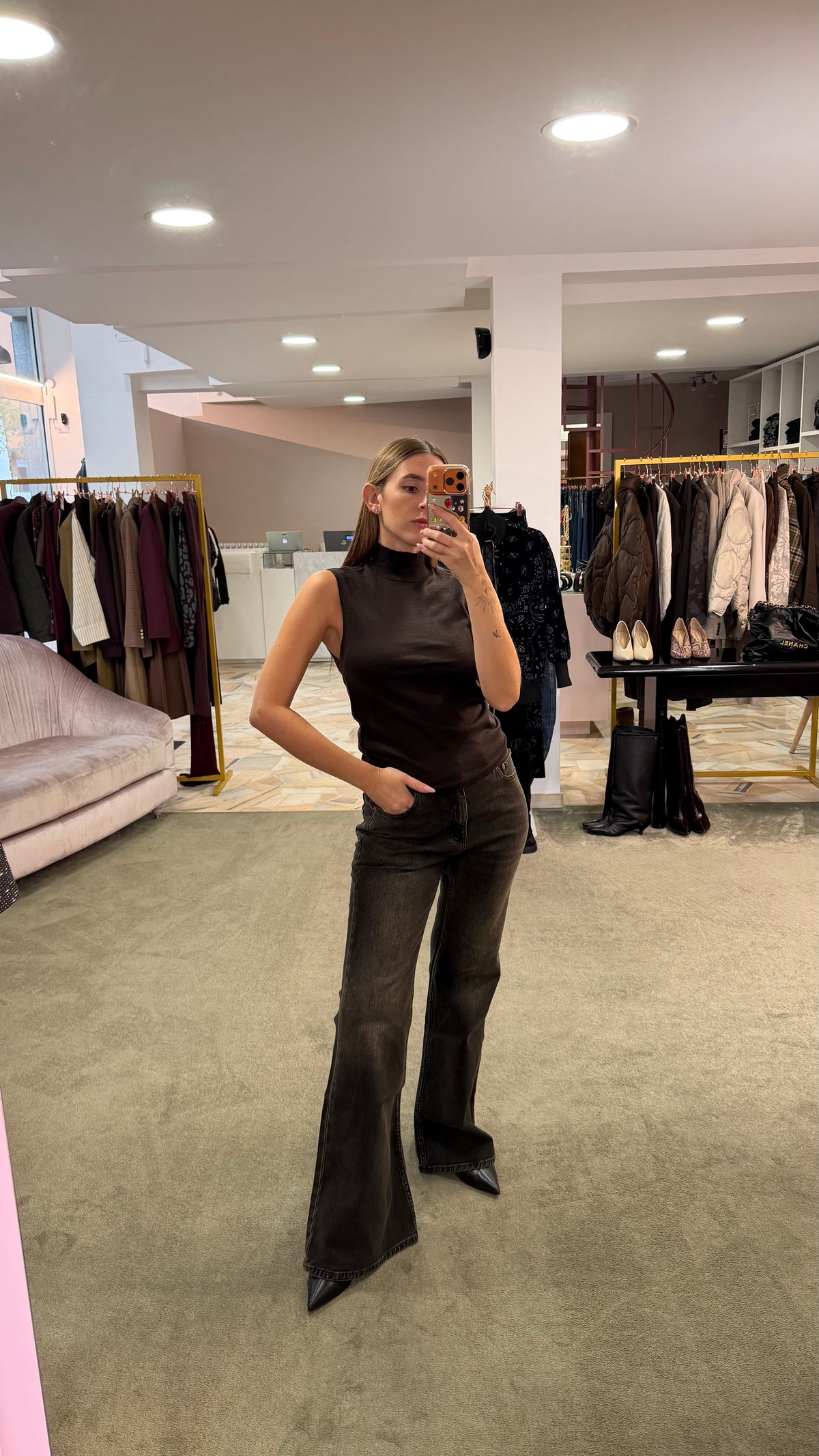 Lupetto cara marrone smanicato aw