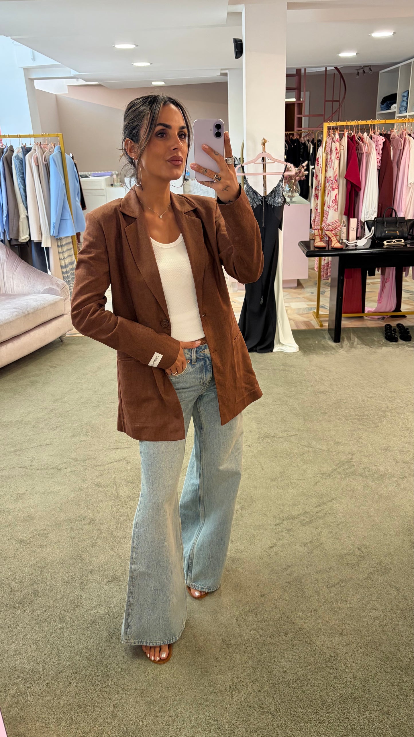 Blazer tabacco in lino monopetto Hinnominate
