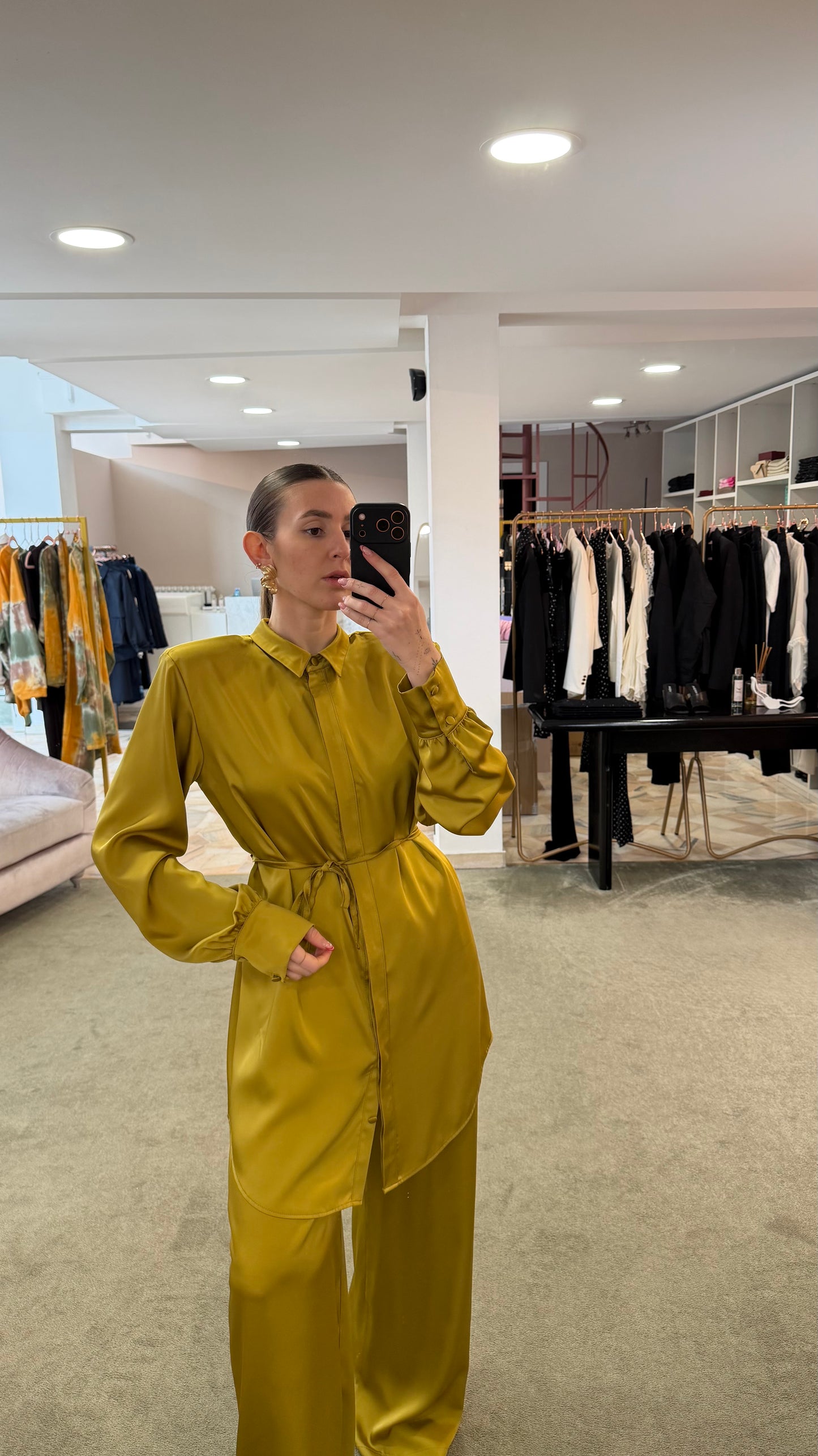 Camicia abito lime in satin over ks