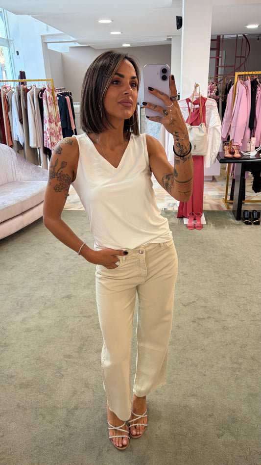 Canotta panna scollo a v sy