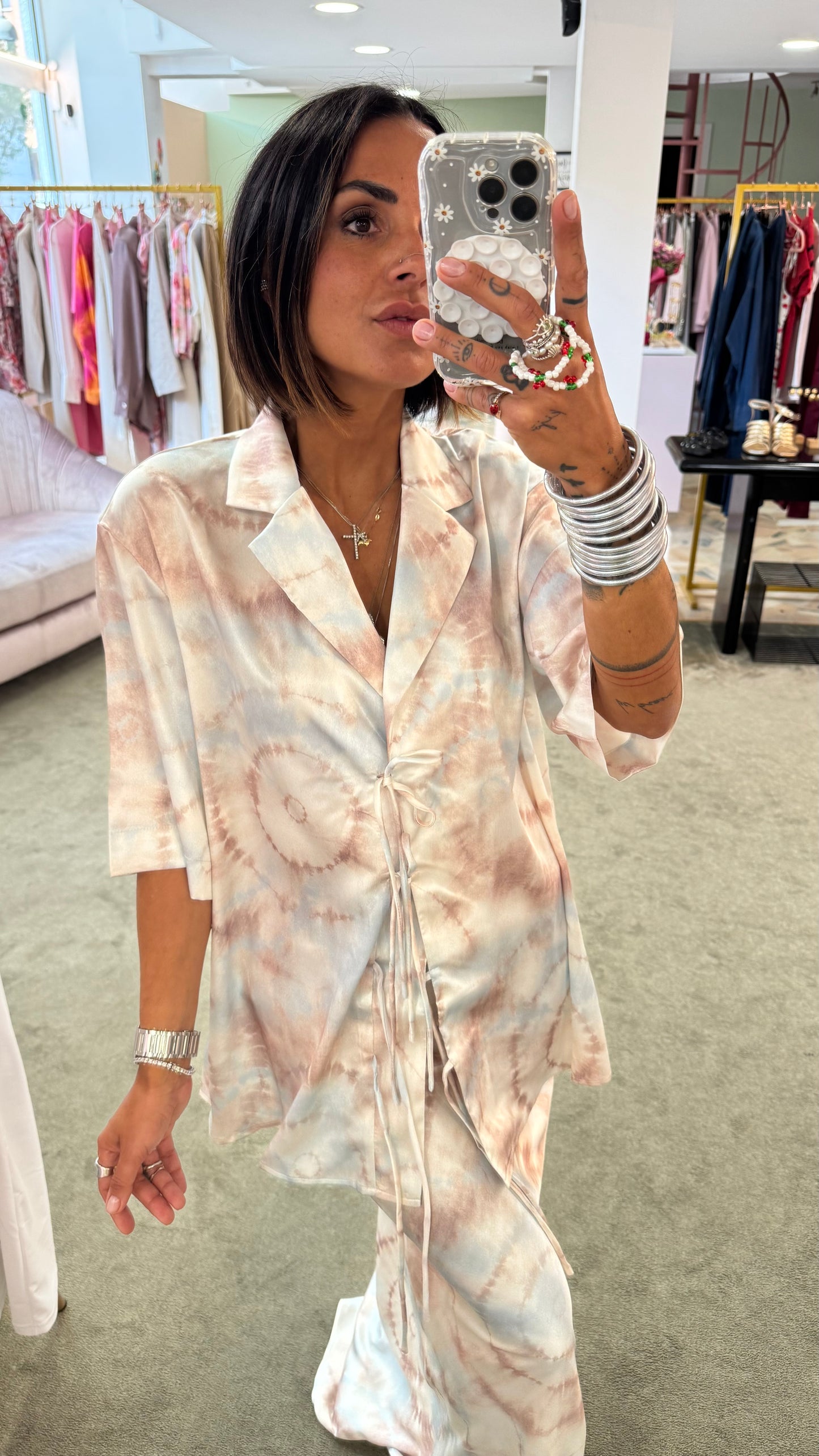 Camicia azzurra tie-dye con lace  gl