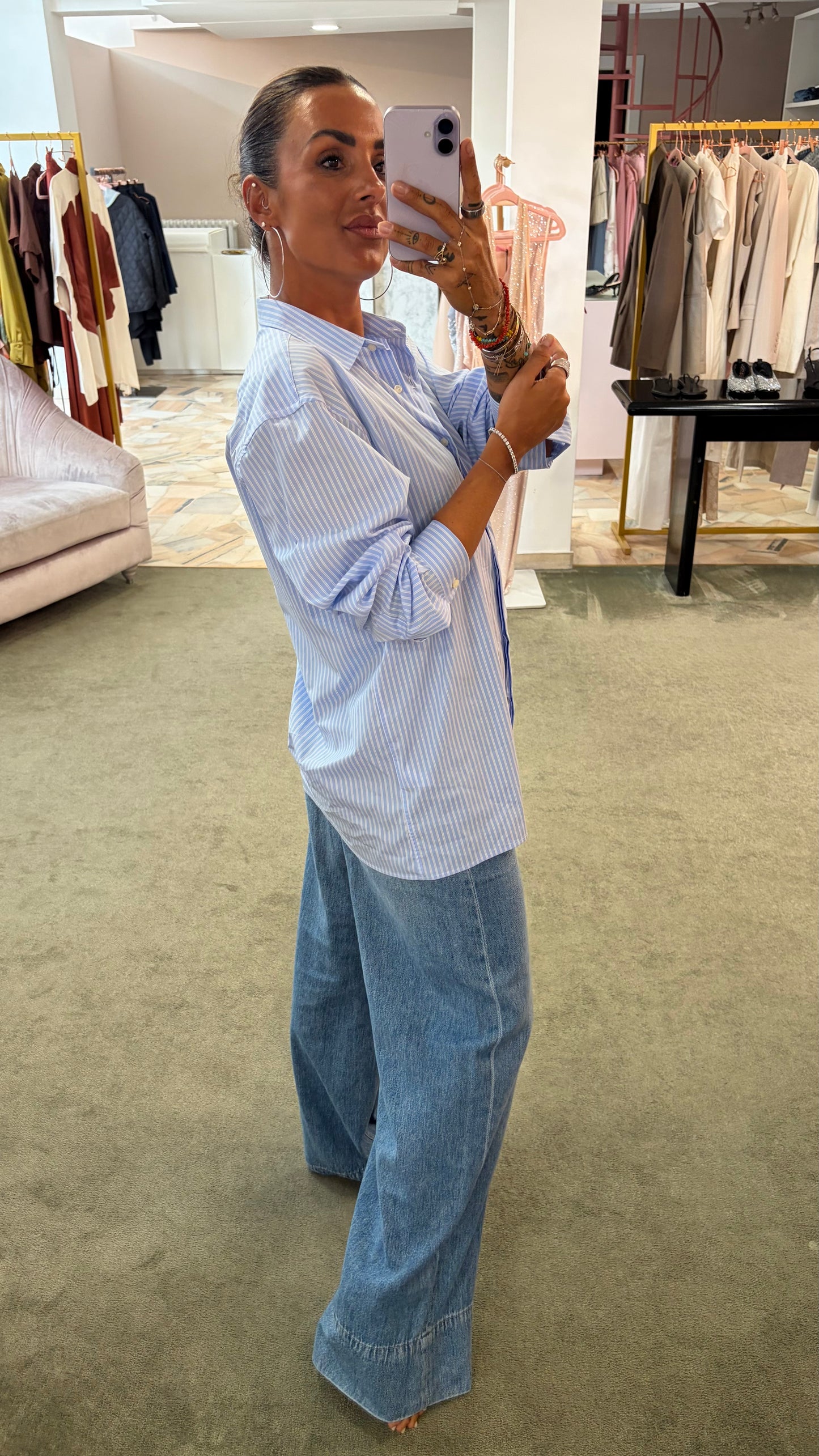 Camicia celeste a righe regular Marsem