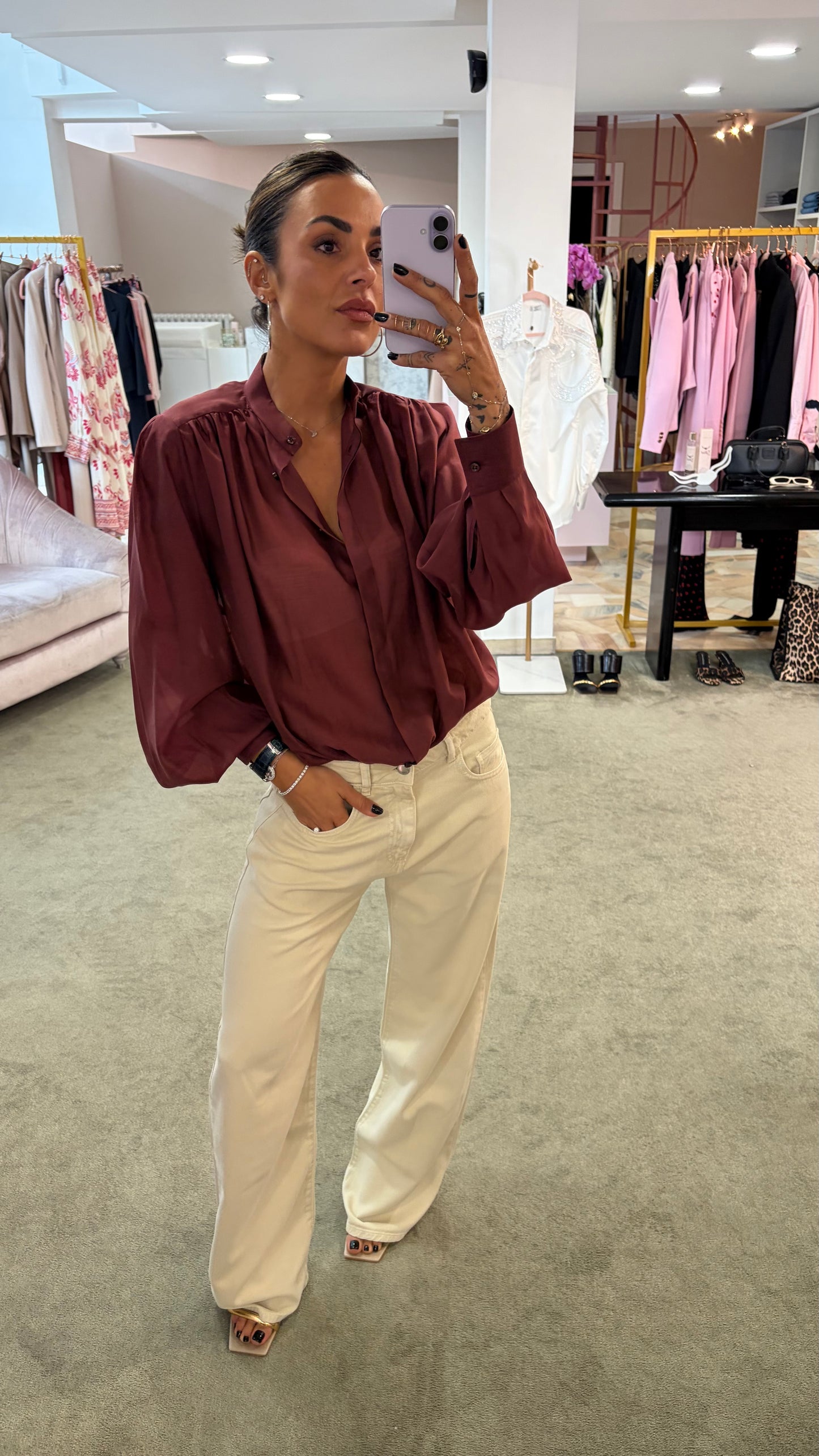 Camicia bordeaux scollo coreana Marsem