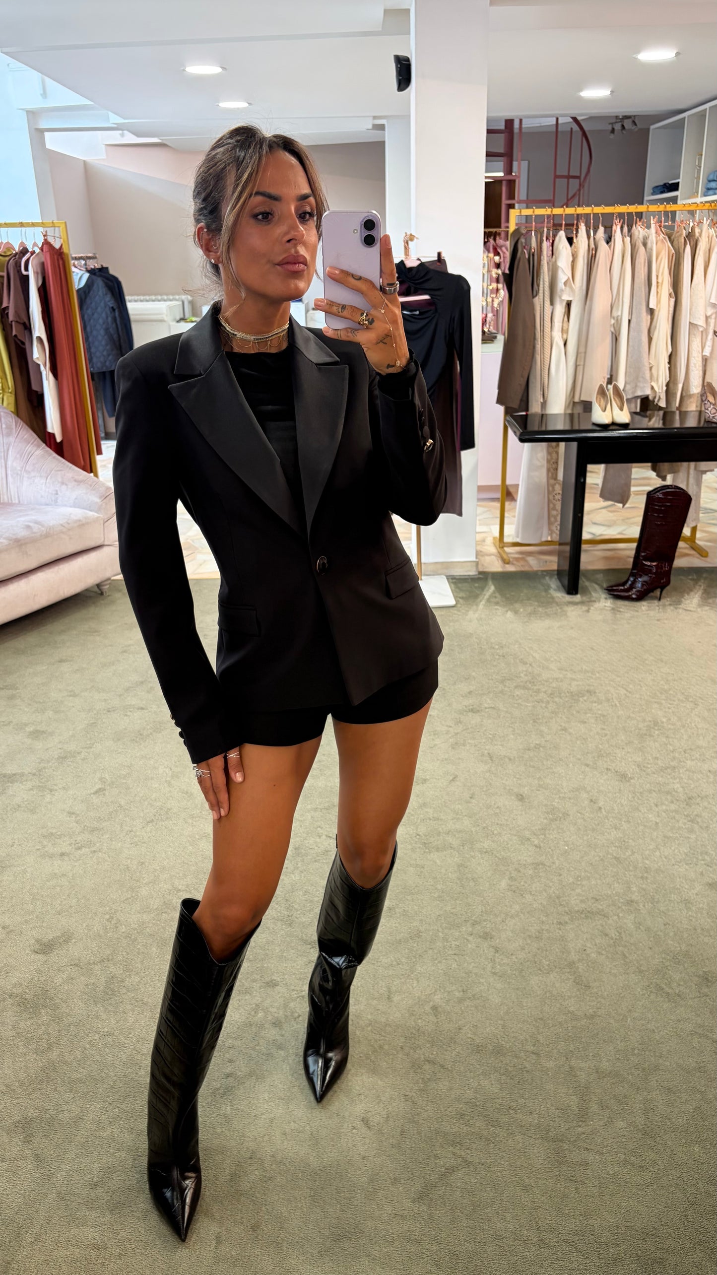 Blazer slim corto nero rever in raso fr