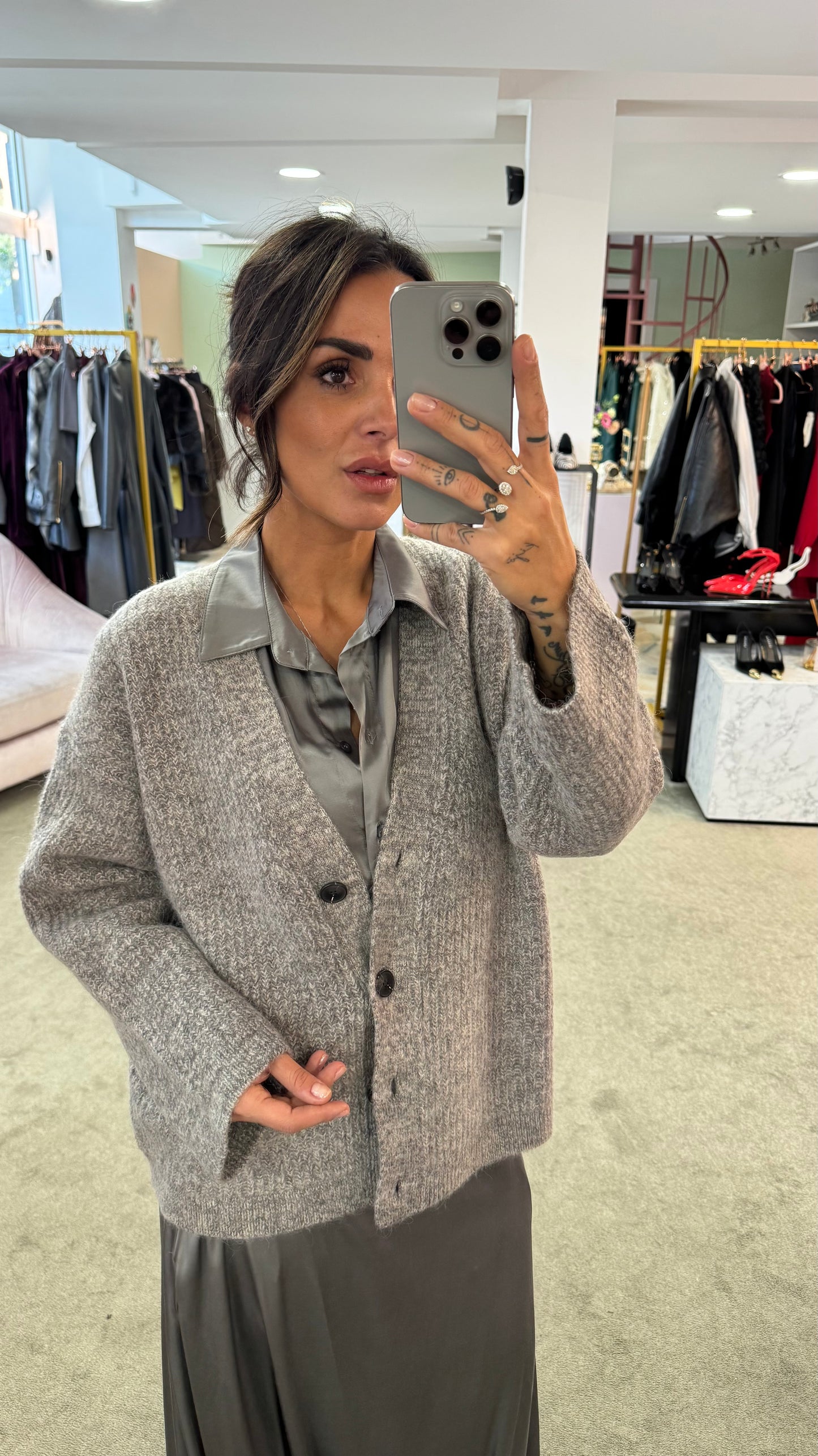 Cardigan over grigio melange a costine sl