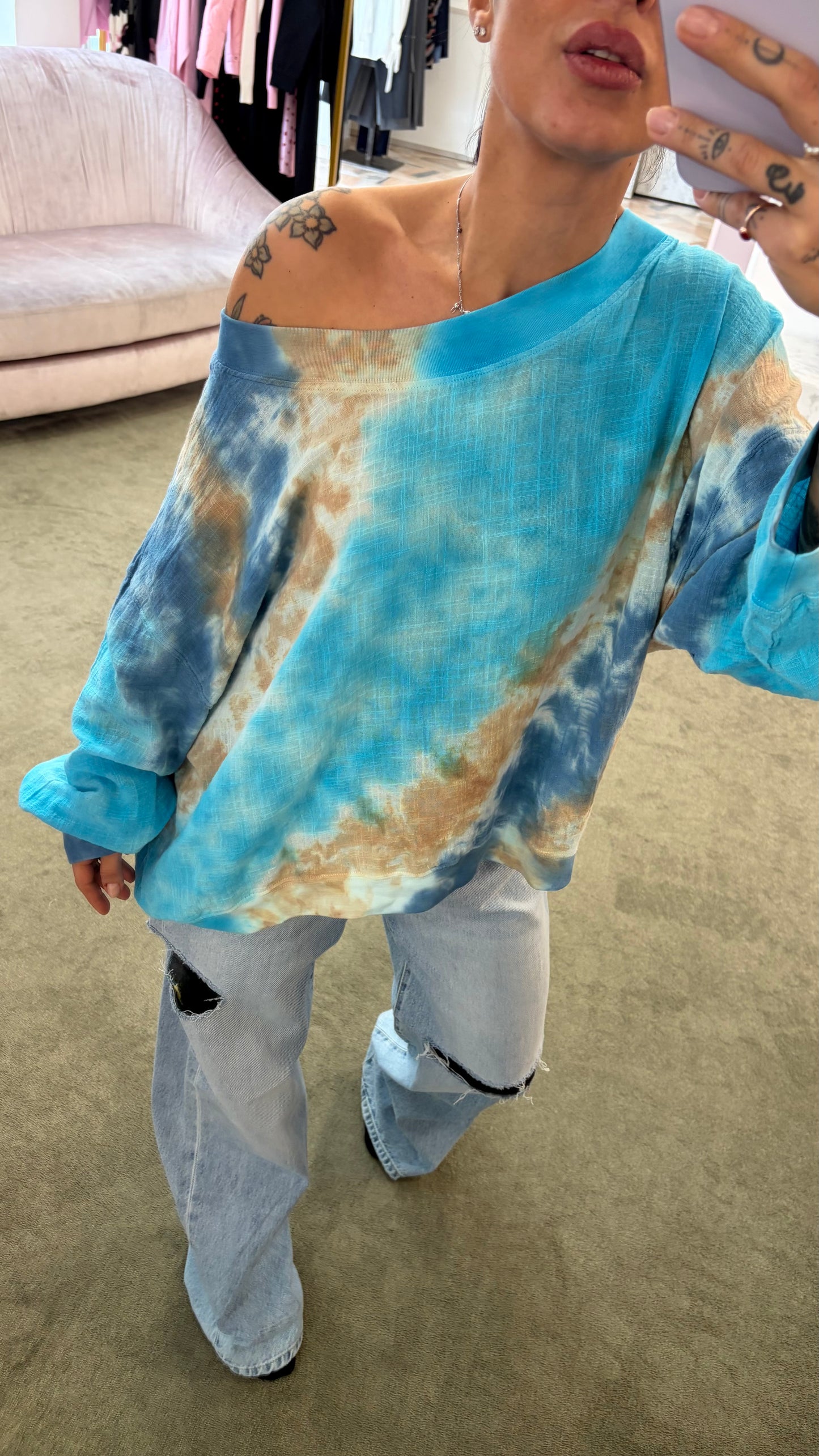 Felpa azzurra tie-dye in garza Don't@Me