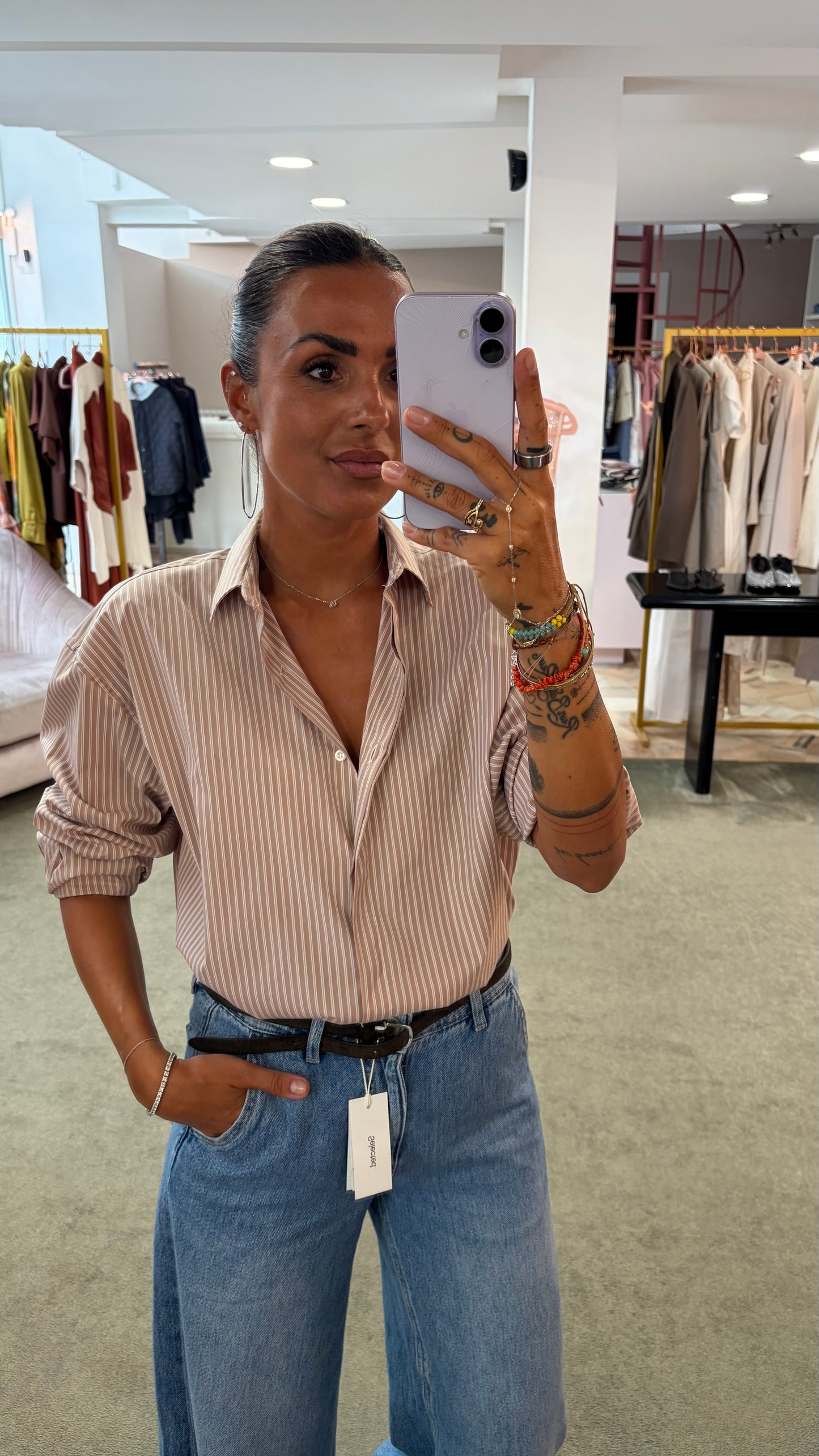 Camicia cammello a righe regular Marsem