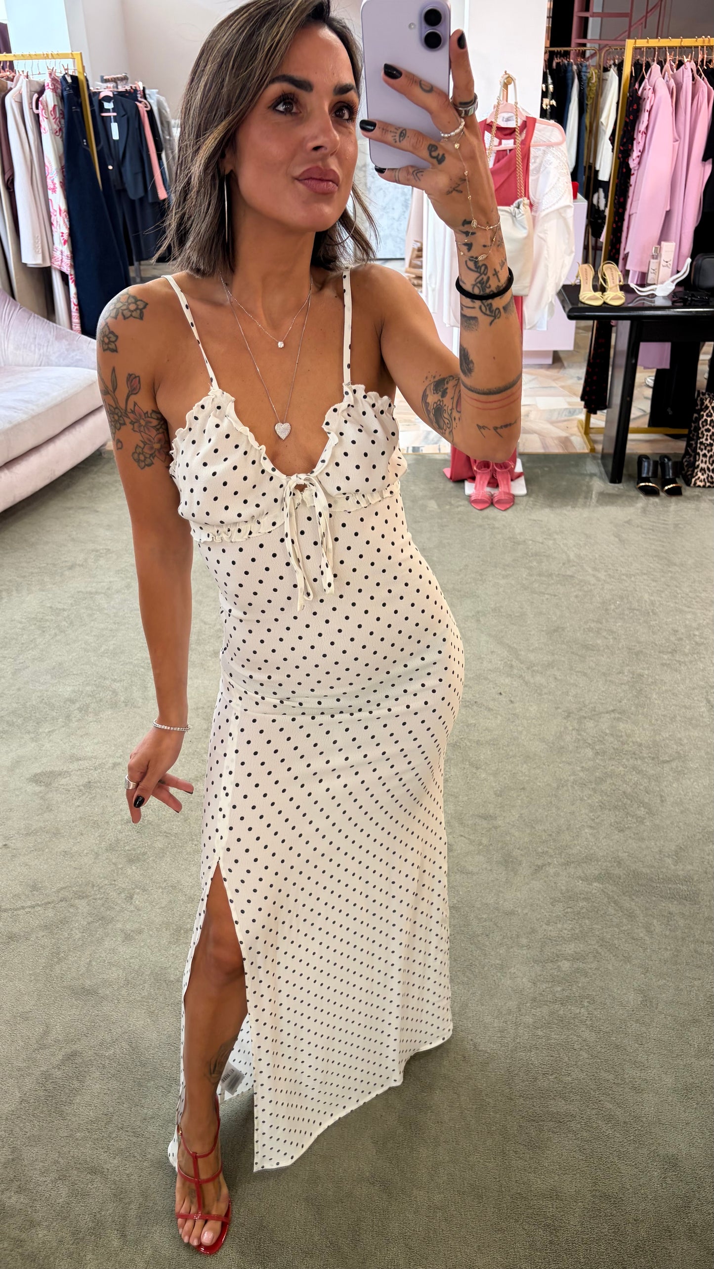 Abito riley lungo MAR DE MARGARITAS bianco a pois