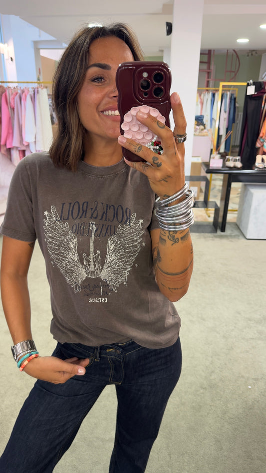T-shirt marrone rock & roll jx