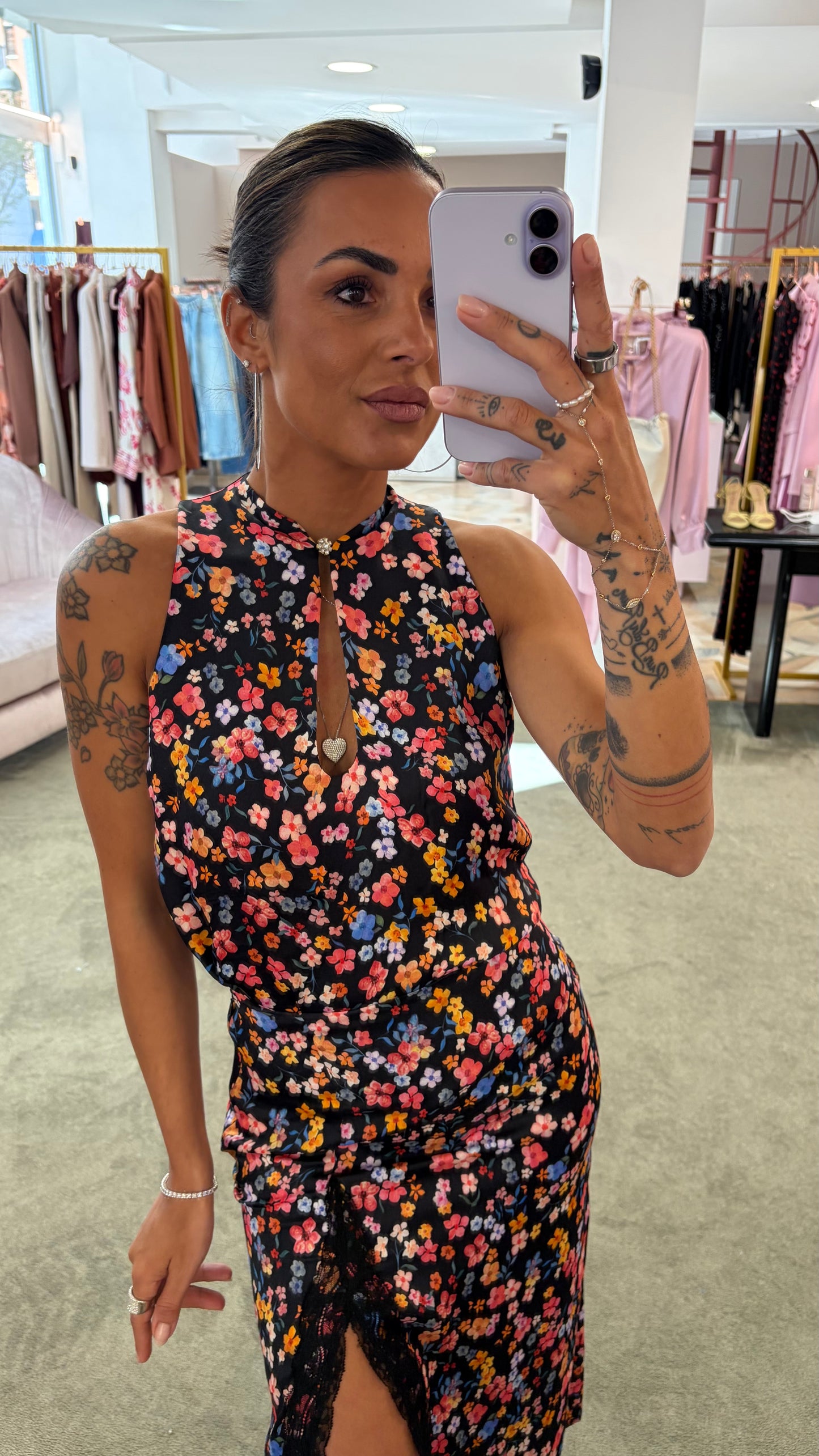 Gonna midi ivy MAR DE MARGARITAS nera con fiorellini