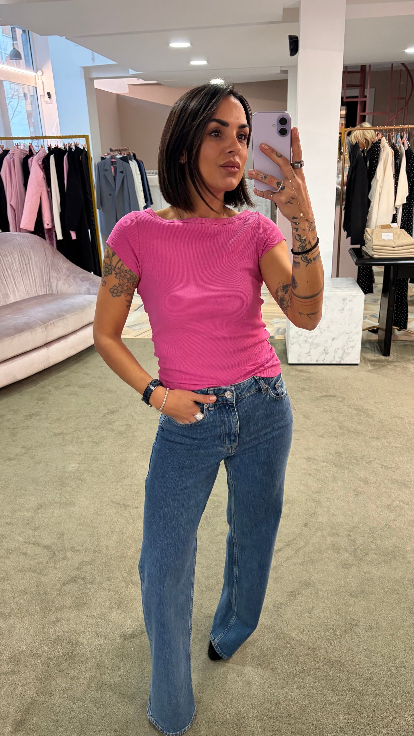 T-shirt fifi fucsia a costine jx