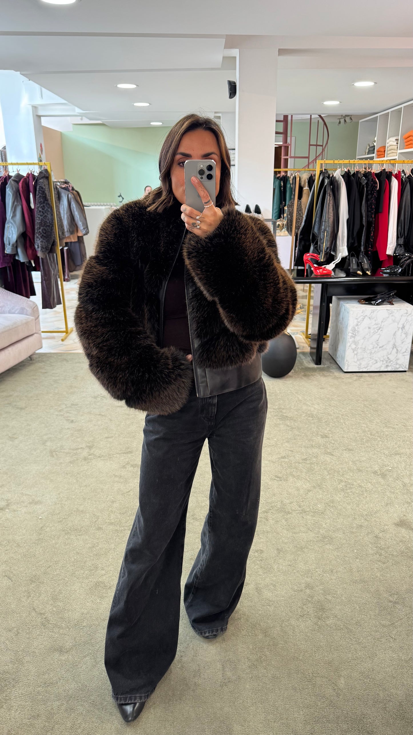Bomber in pelliccia eco marrone luxury effetto fox un