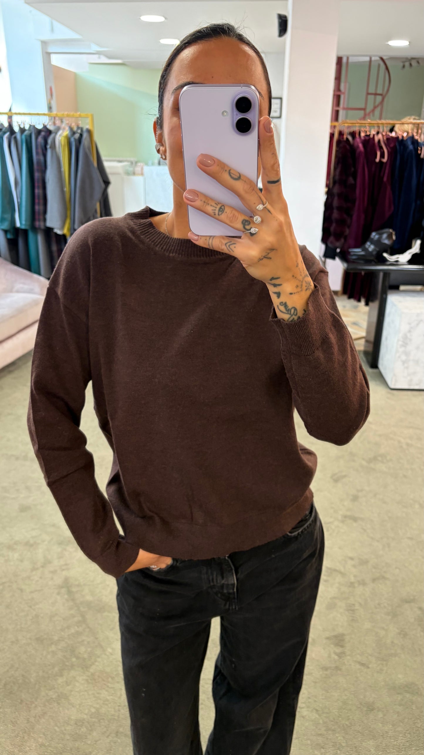 Maglione girocollo marrone melange ay