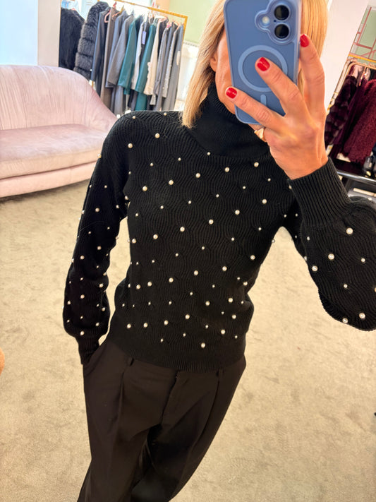 Dolcevita nero a trecce con perle fr