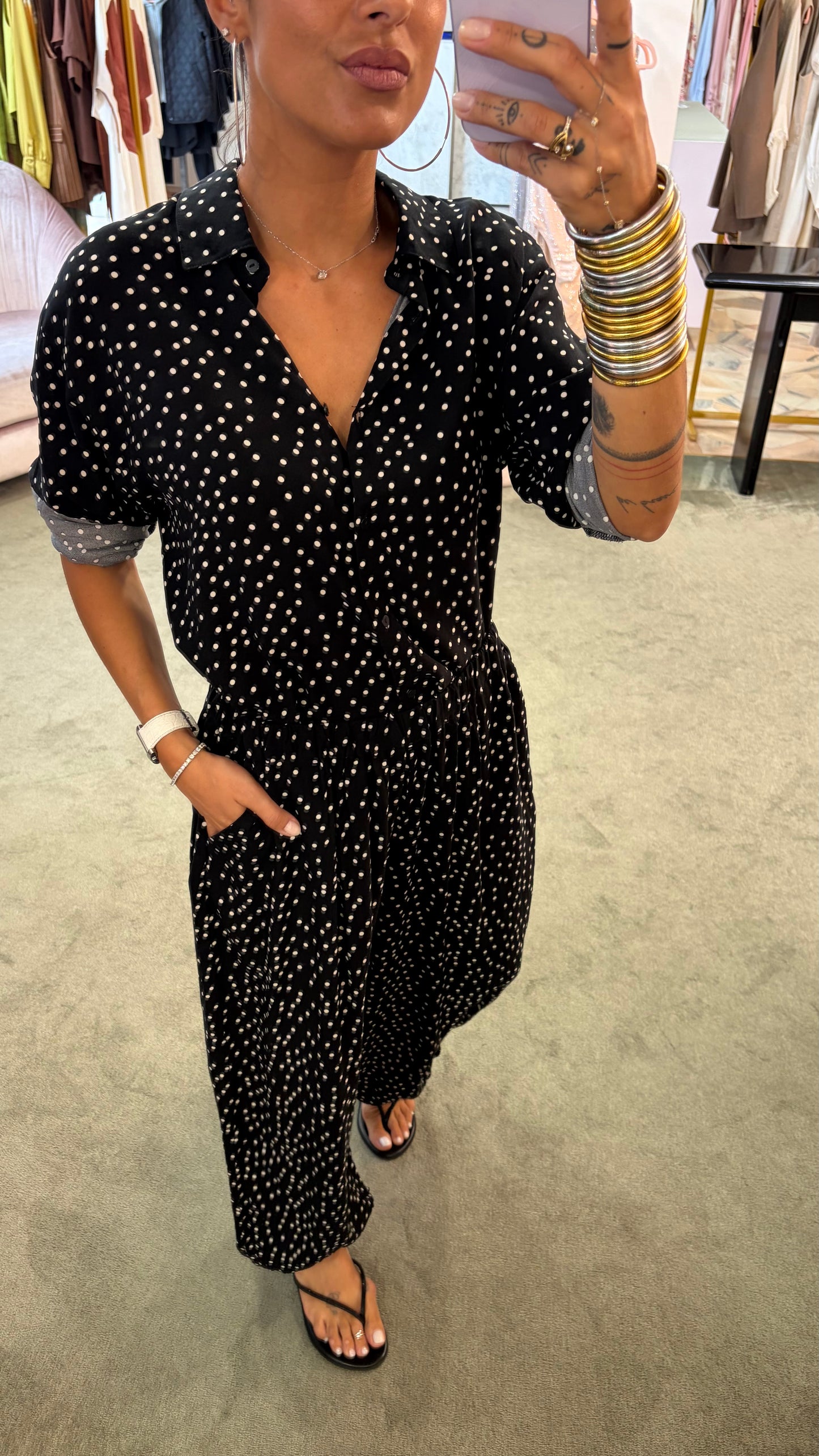 Camicia nera a pois in viscosa sy