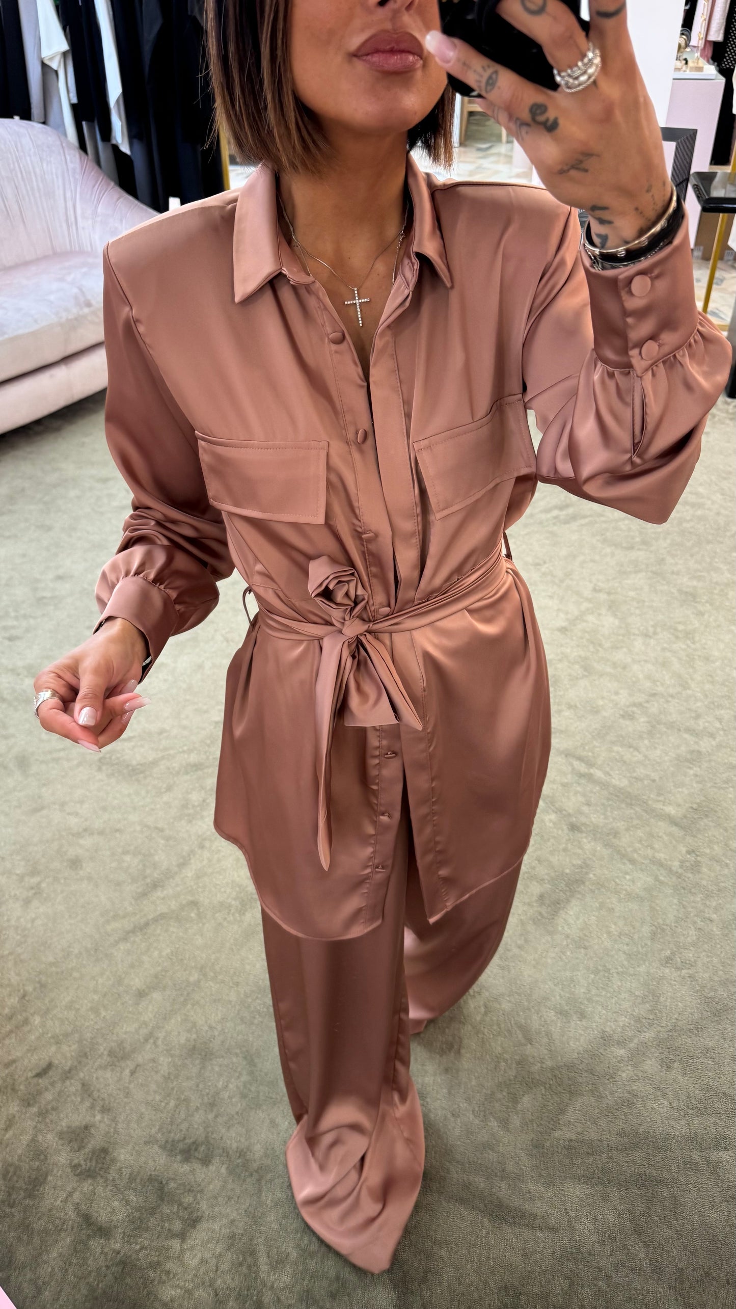 Pantaloni rosa blush in satin morbidi ks