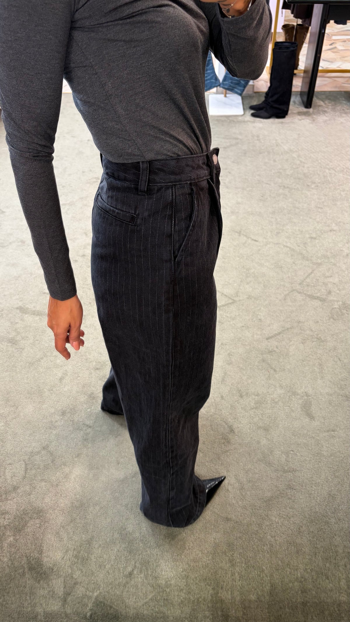 Jeans rhue Dr.Denim wide nero gessato