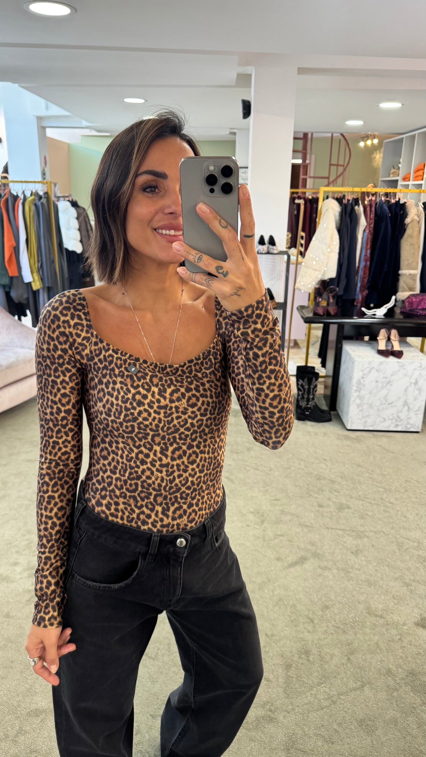 Body maculato scollo squadrato in lycra Matinee