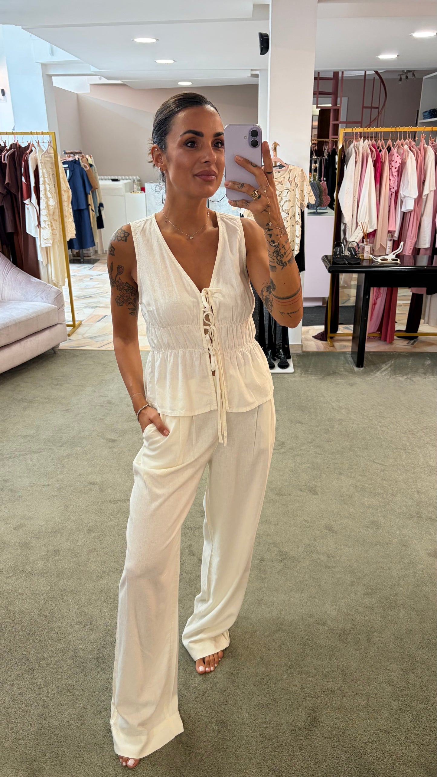 Pantaloni almira panna con pences ed elastico jx