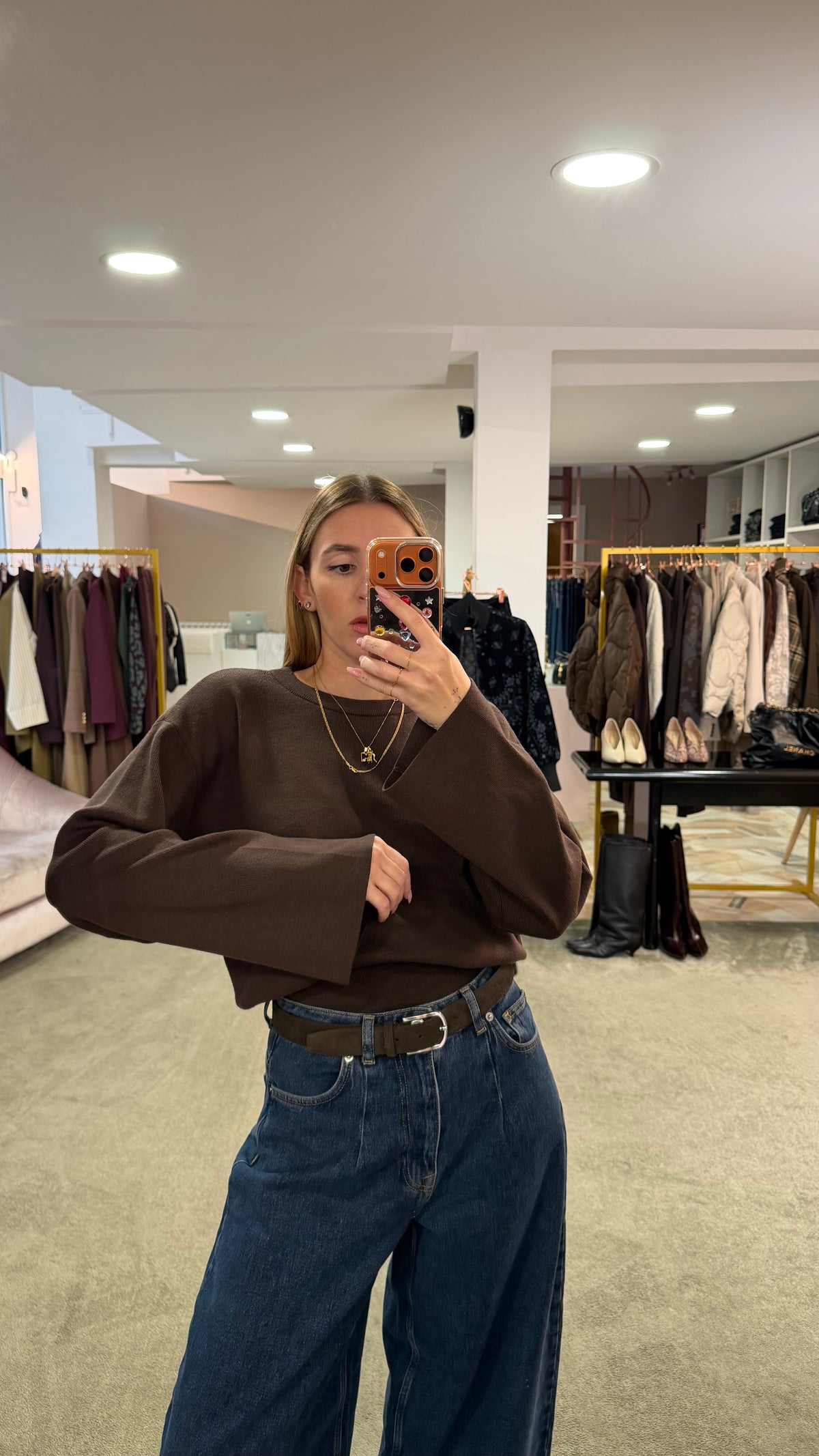 Maglione girocollo hanna marrone manica a kimono aw