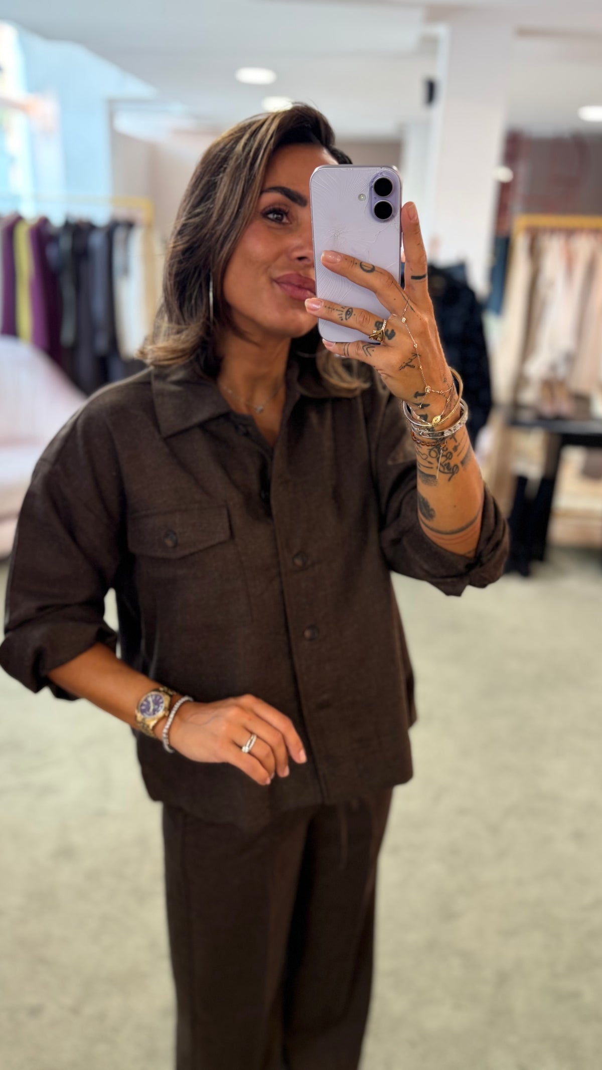 Camicia giacchina marrone caffè crop jx