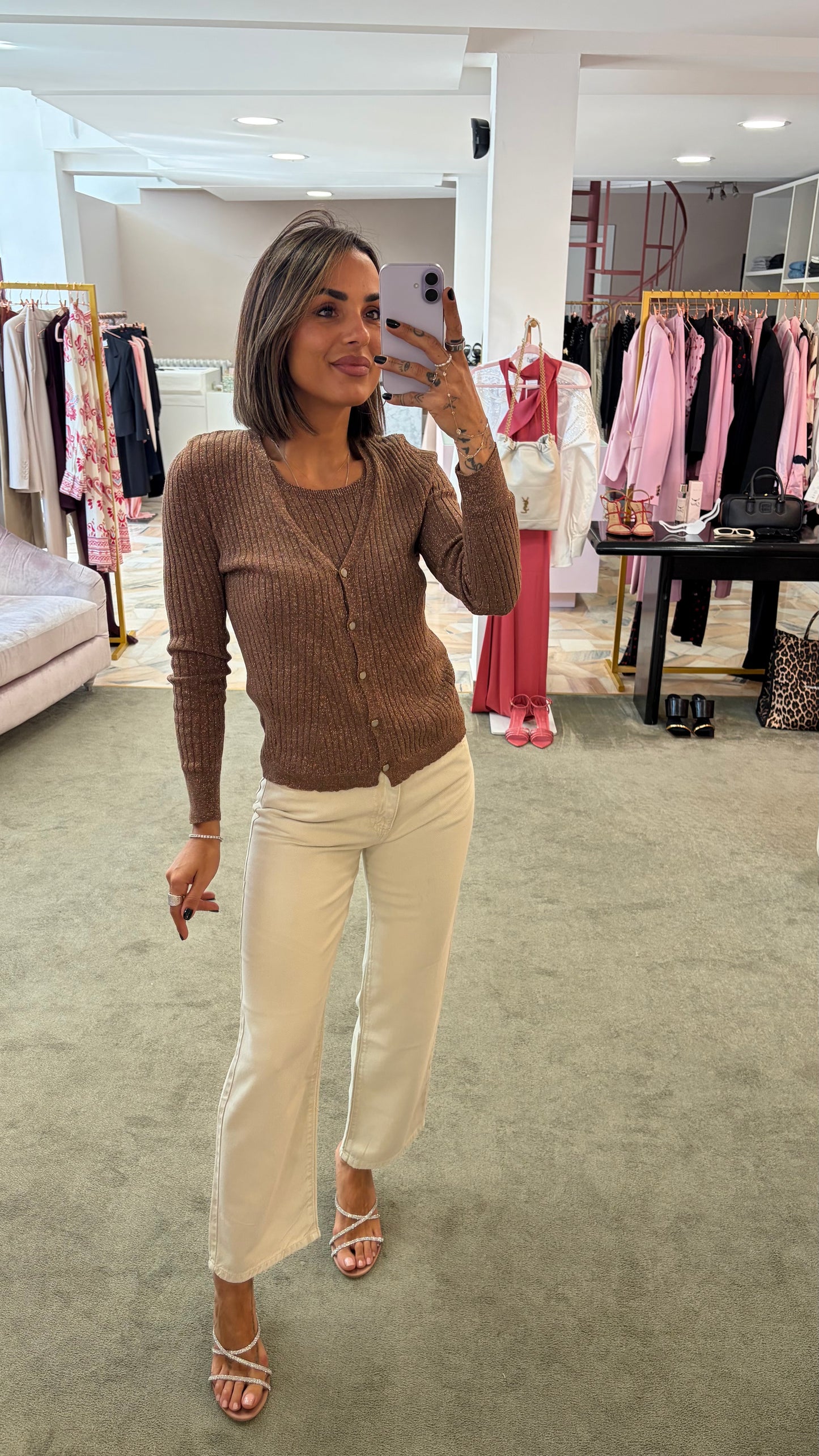 Cardigan marrone lurex glp