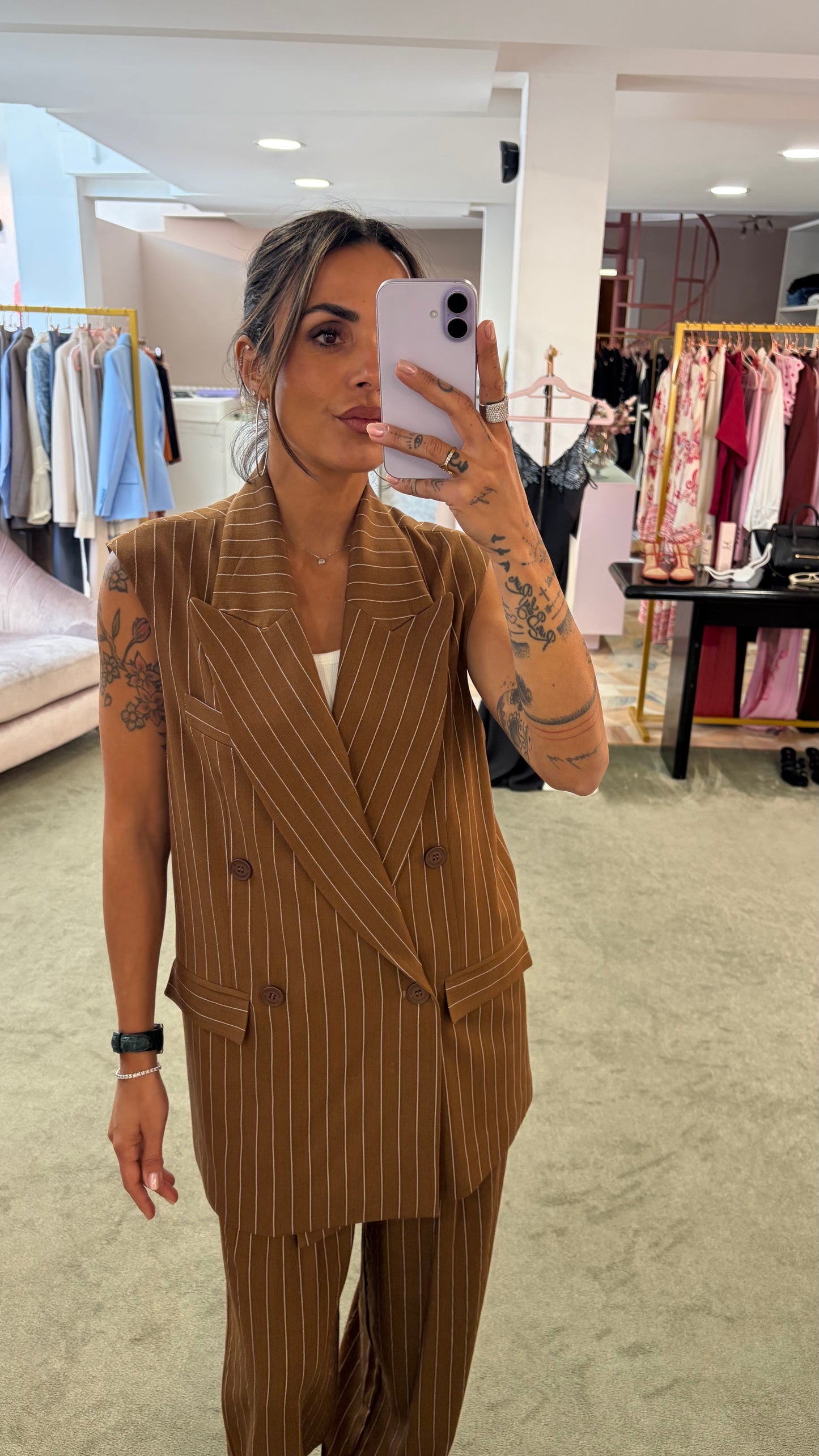 Pantaloni liquirizia gessati con coulisse Hinnominate