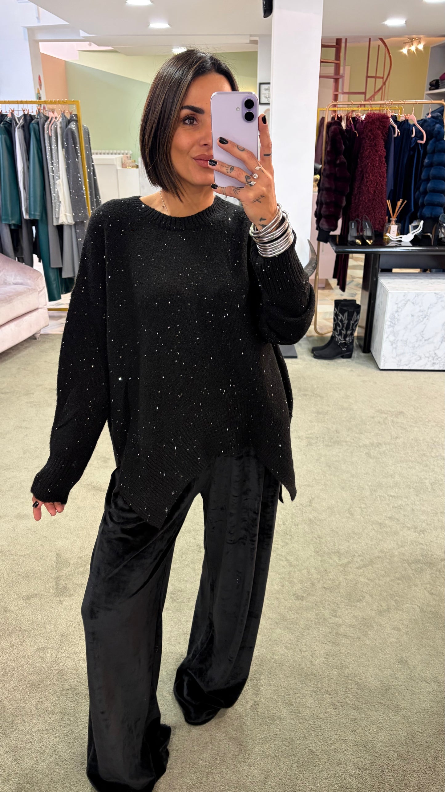 Maglione over nero con micropaillettes bj