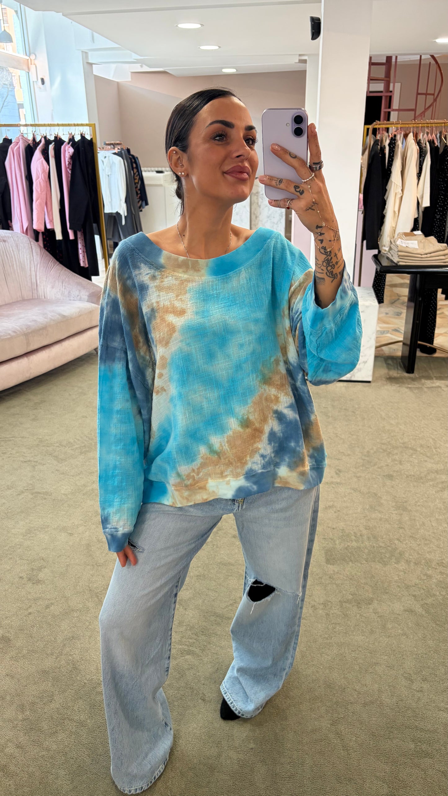 Felpa azzurra tie-dye in garza Don't@Me