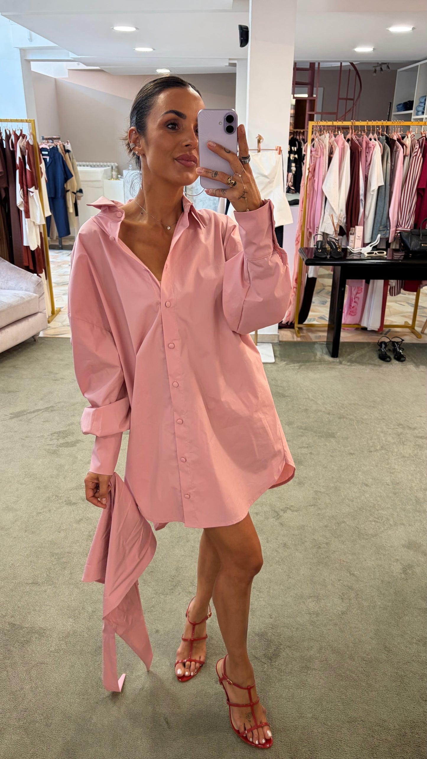 Abito camicia rosa con pareo in popeline ks