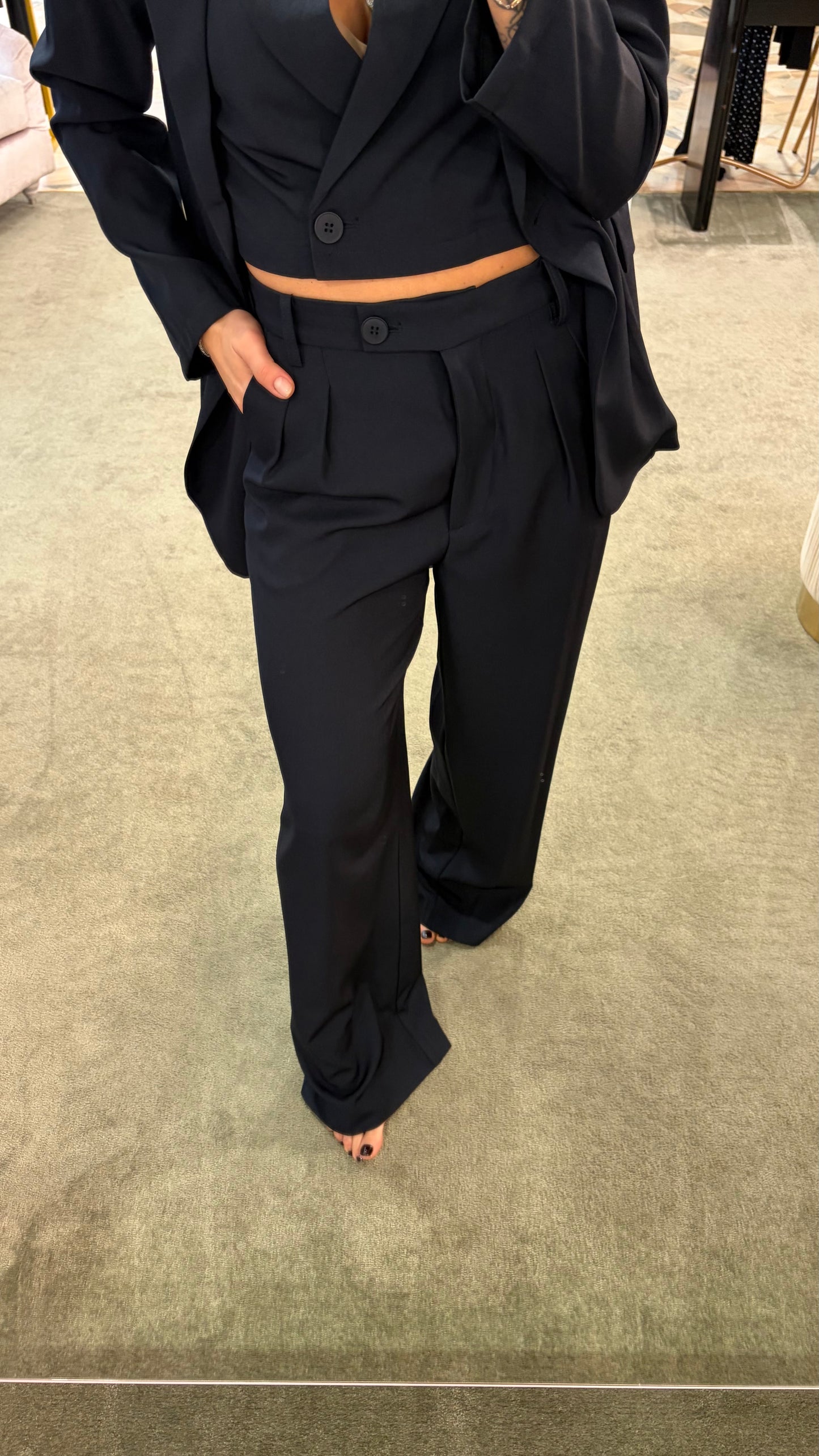 Pantaloni blu notte wide doppia pences ay