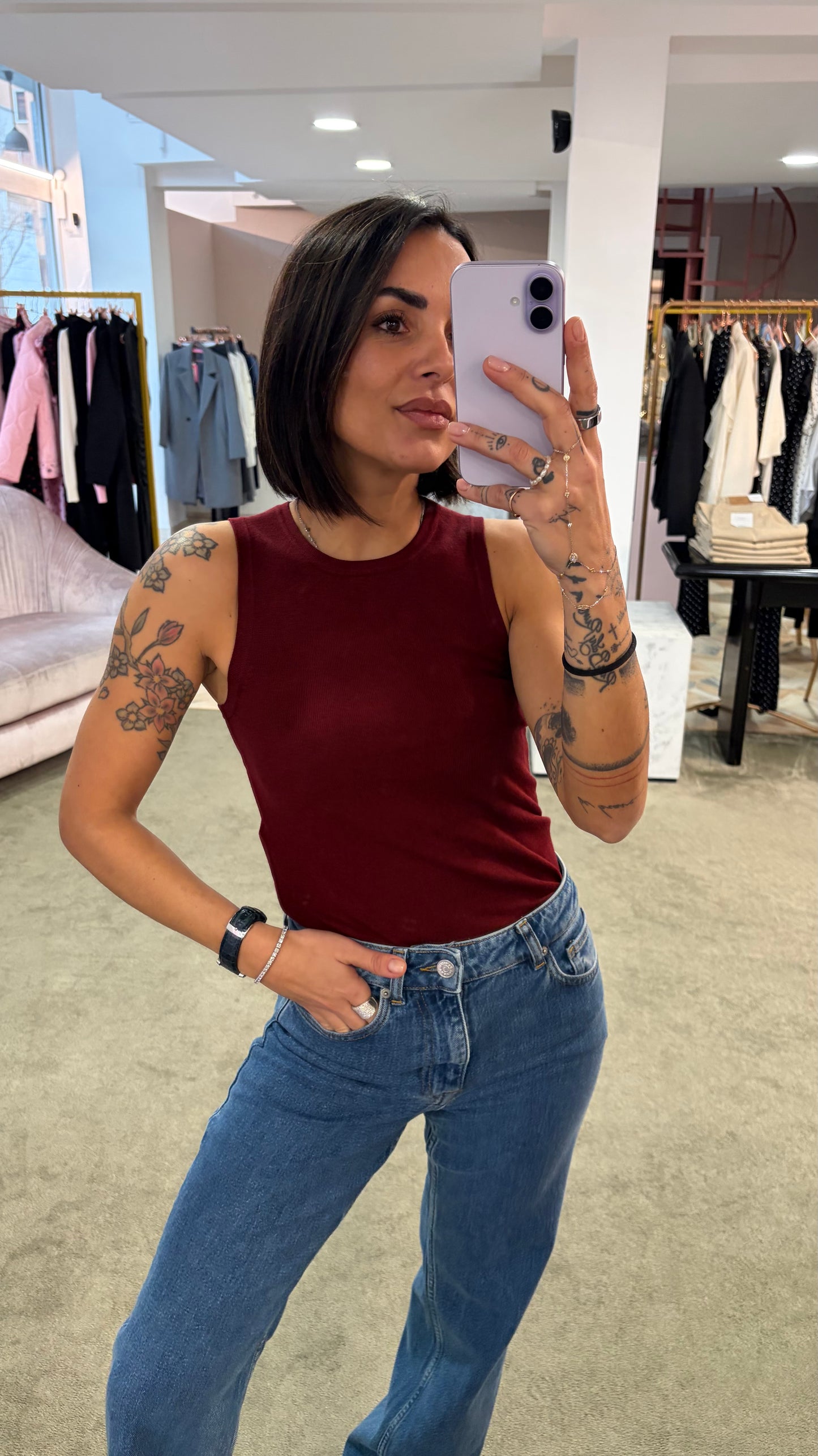 Canotta in maglia bordeaux jx