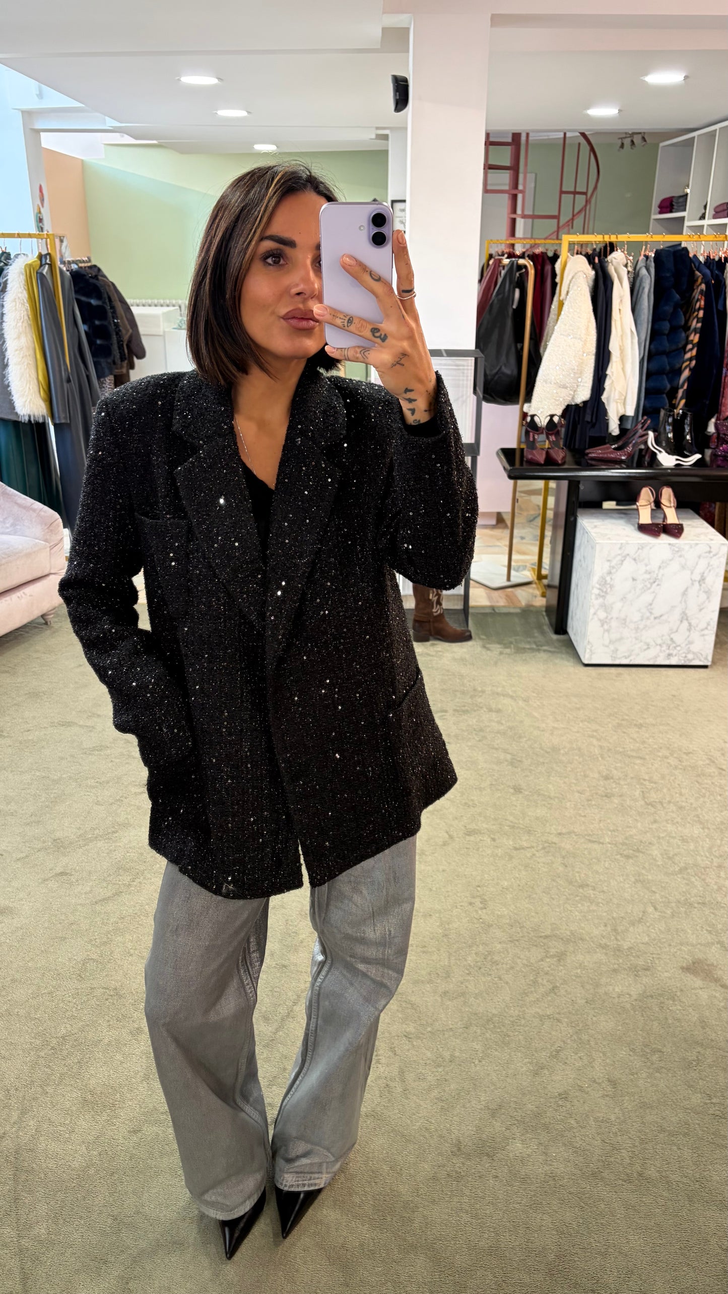 Blazer nero oversize in bouclè tw