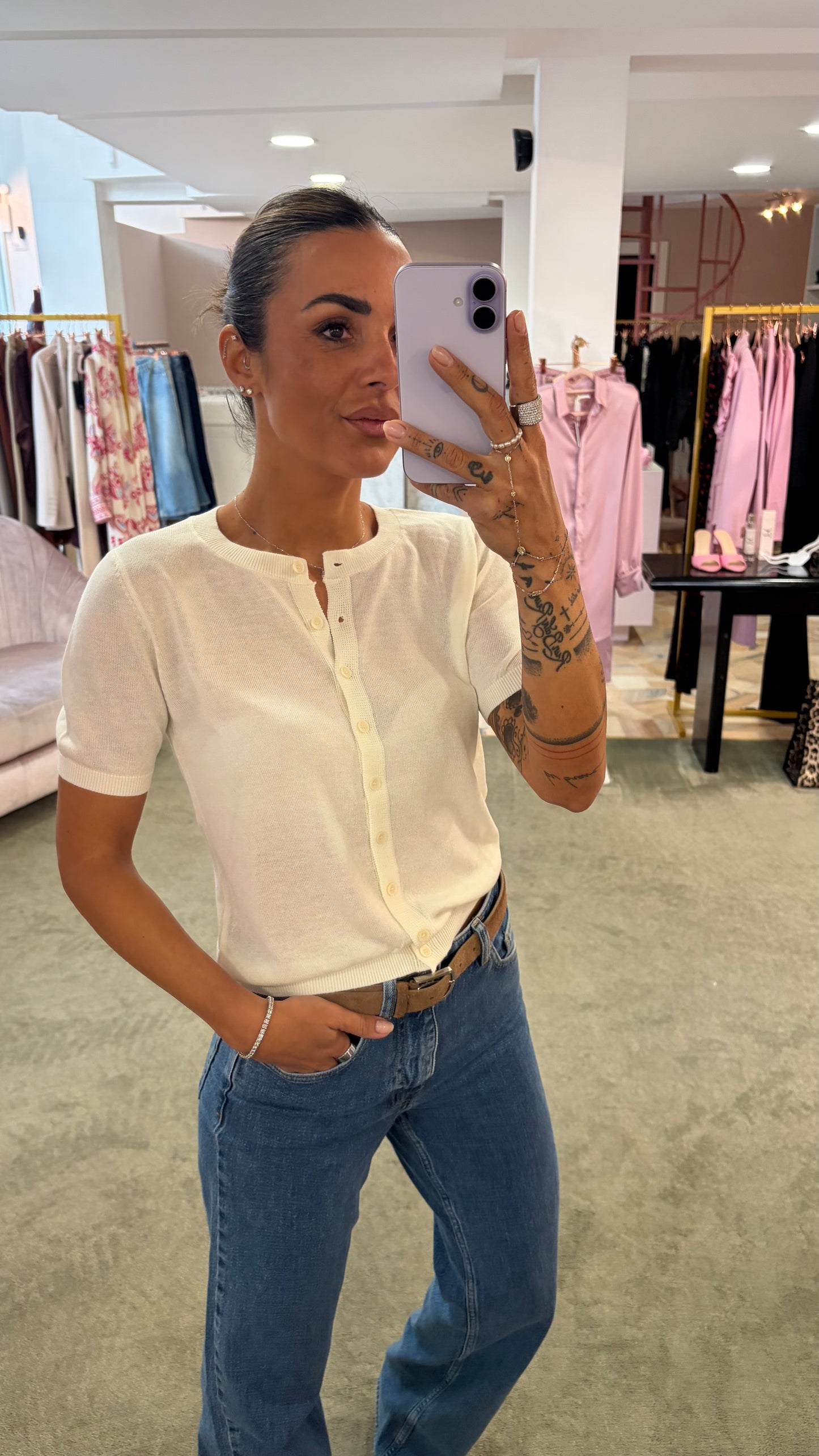 Cardigan panna manica corta glp